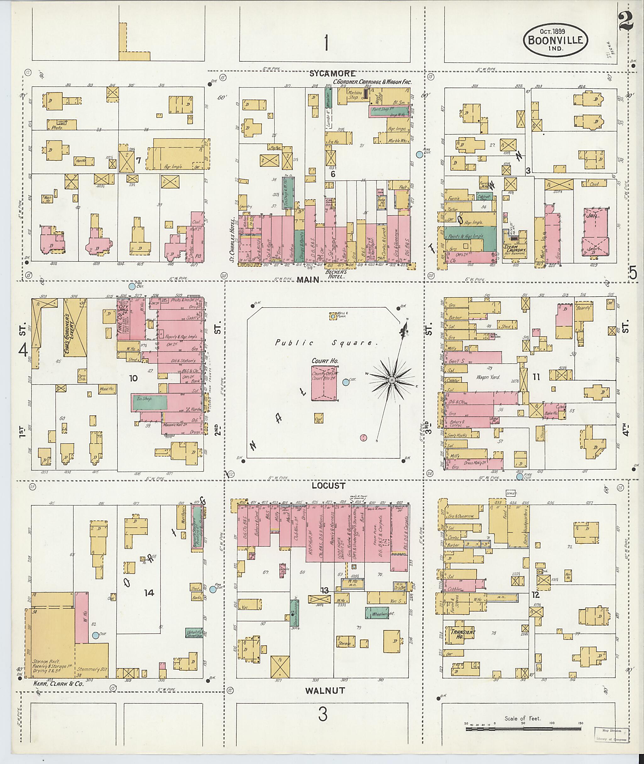 This old map of Boonville, Warrick County, Indiana was created by Sanborn Map Company in 1899