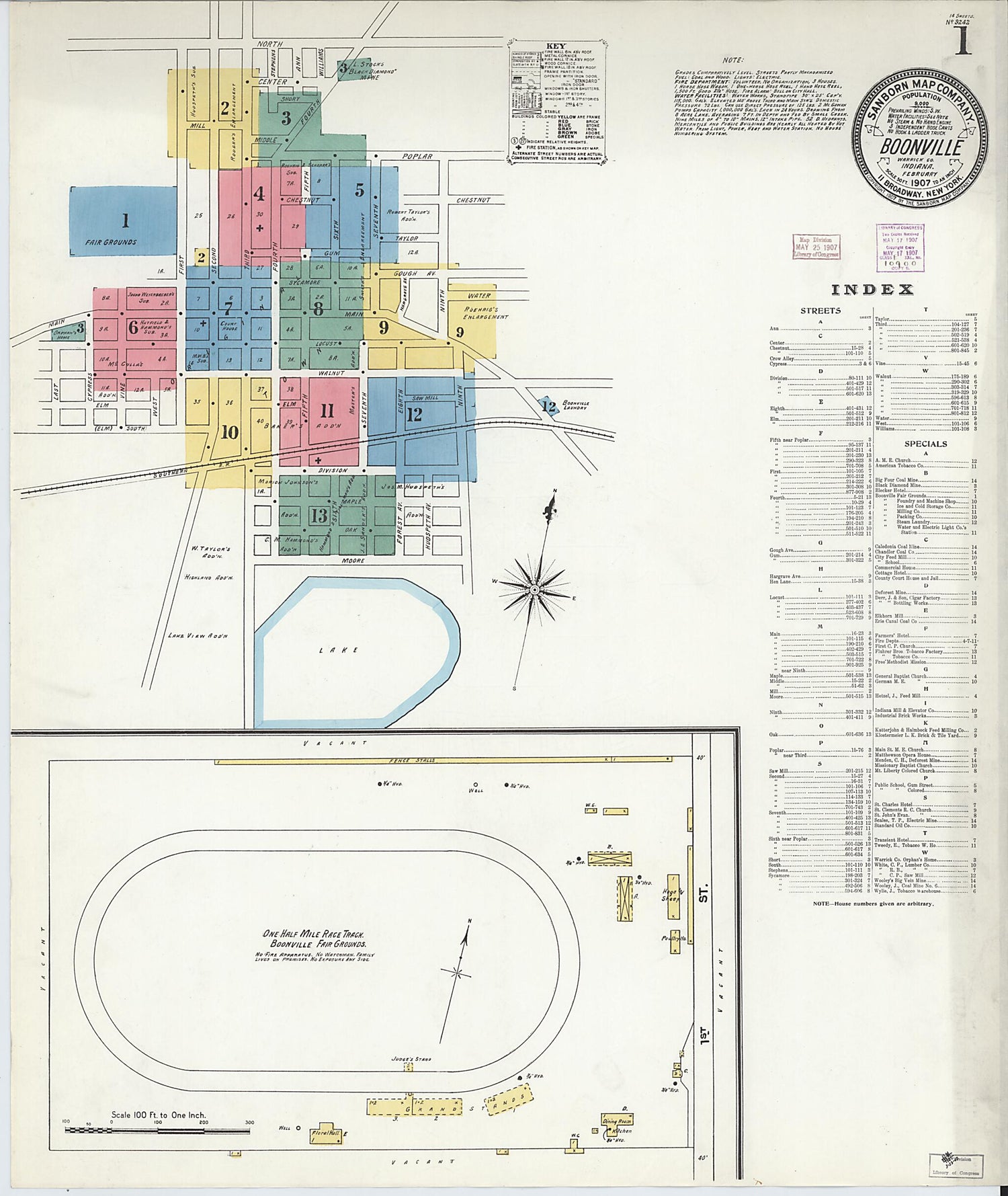 This old map of Boonville, Warrick County, Indiana was created by Sanborn Map Company in 1907