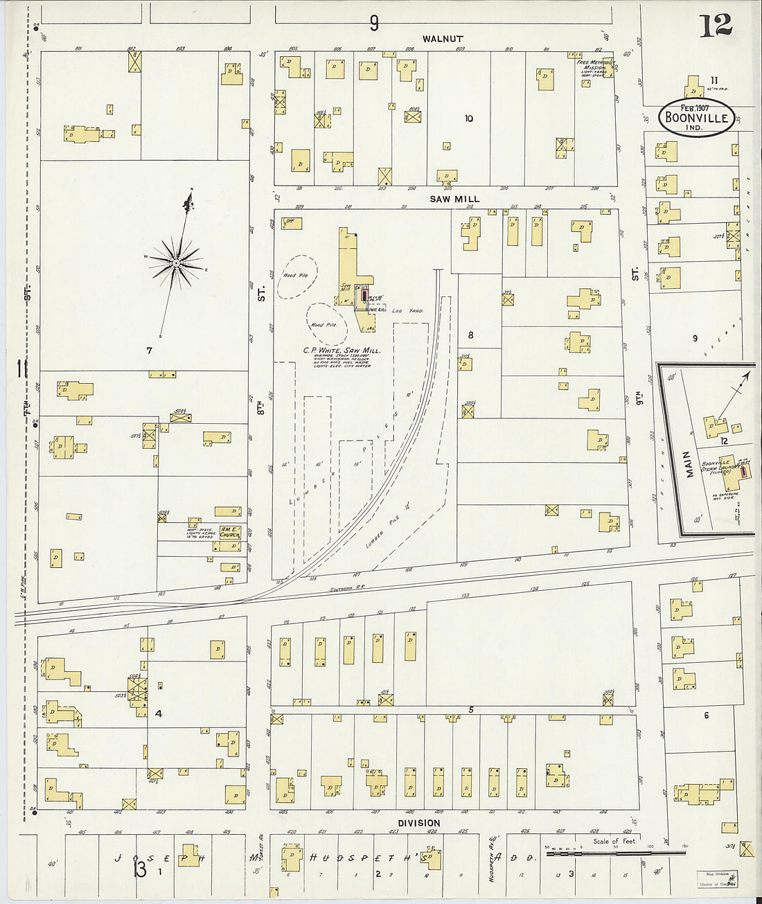 This old map of Boonville, Warrick County, Indiana was created by Sanborn Map Company in 1907