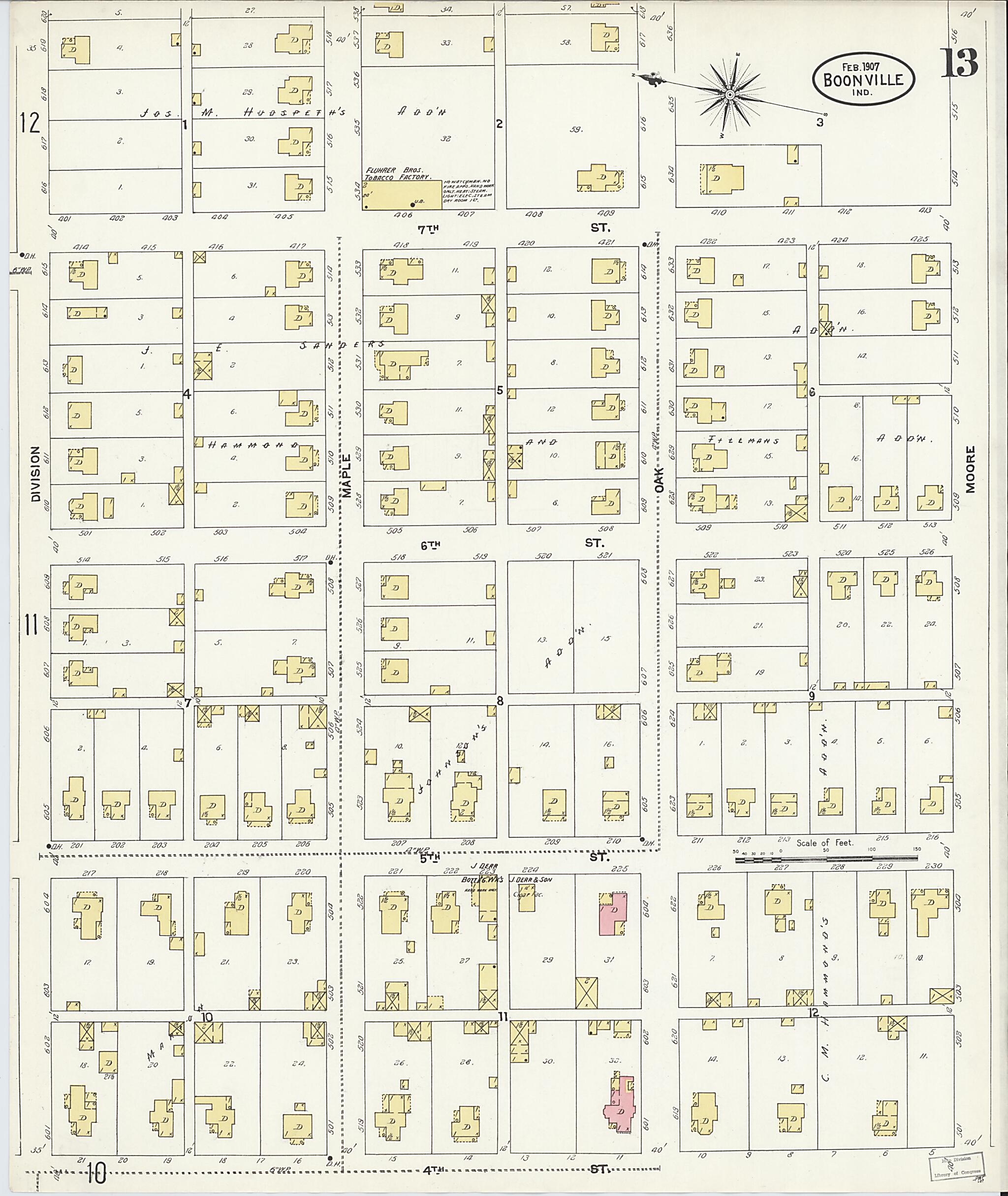 This old map of Boonville, Warrick County, Indiana was created by Sanborn Map Company in 1907