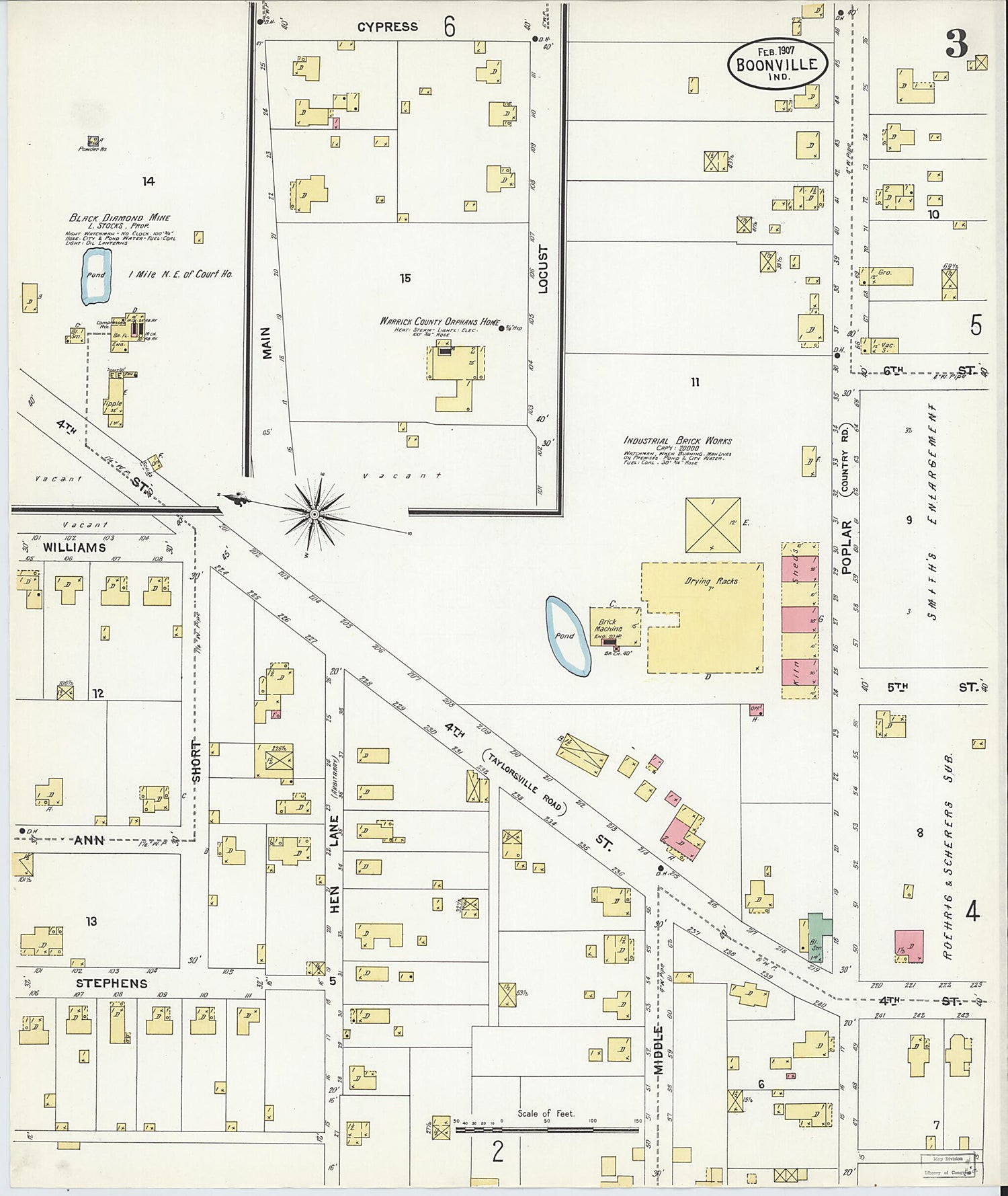 This old map of Boonville, Warrick County, Indiana was created by Sanborn Map Company in 1907