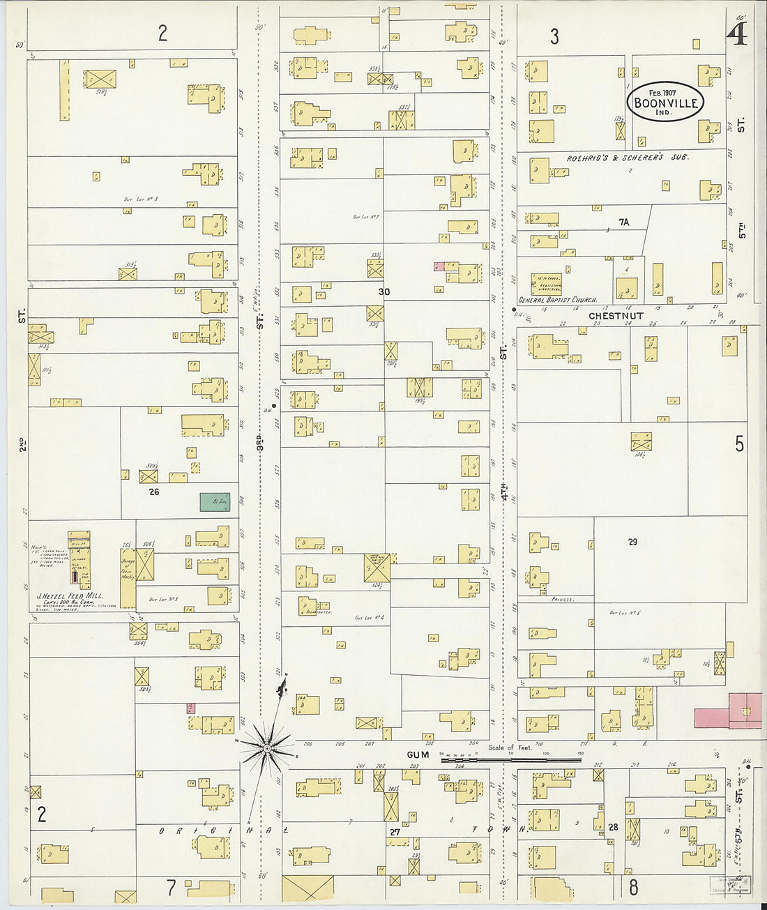 This old map of Boonville, Warrick County, Indiana was created by Sanborn Map Company in 1907