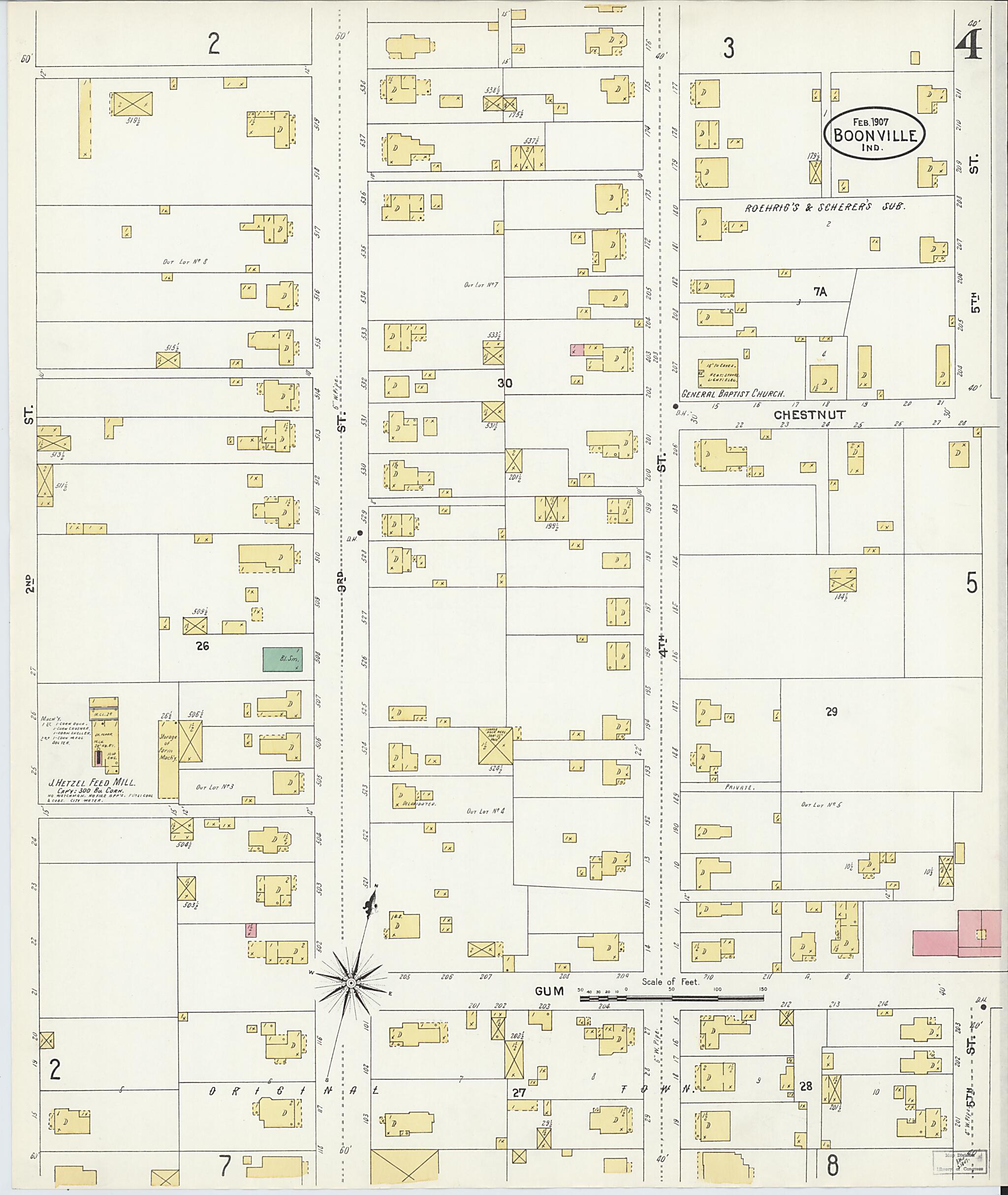 This old map of Boonville, Warrick County, Indiana was created by Sanborn Map Company in 1907