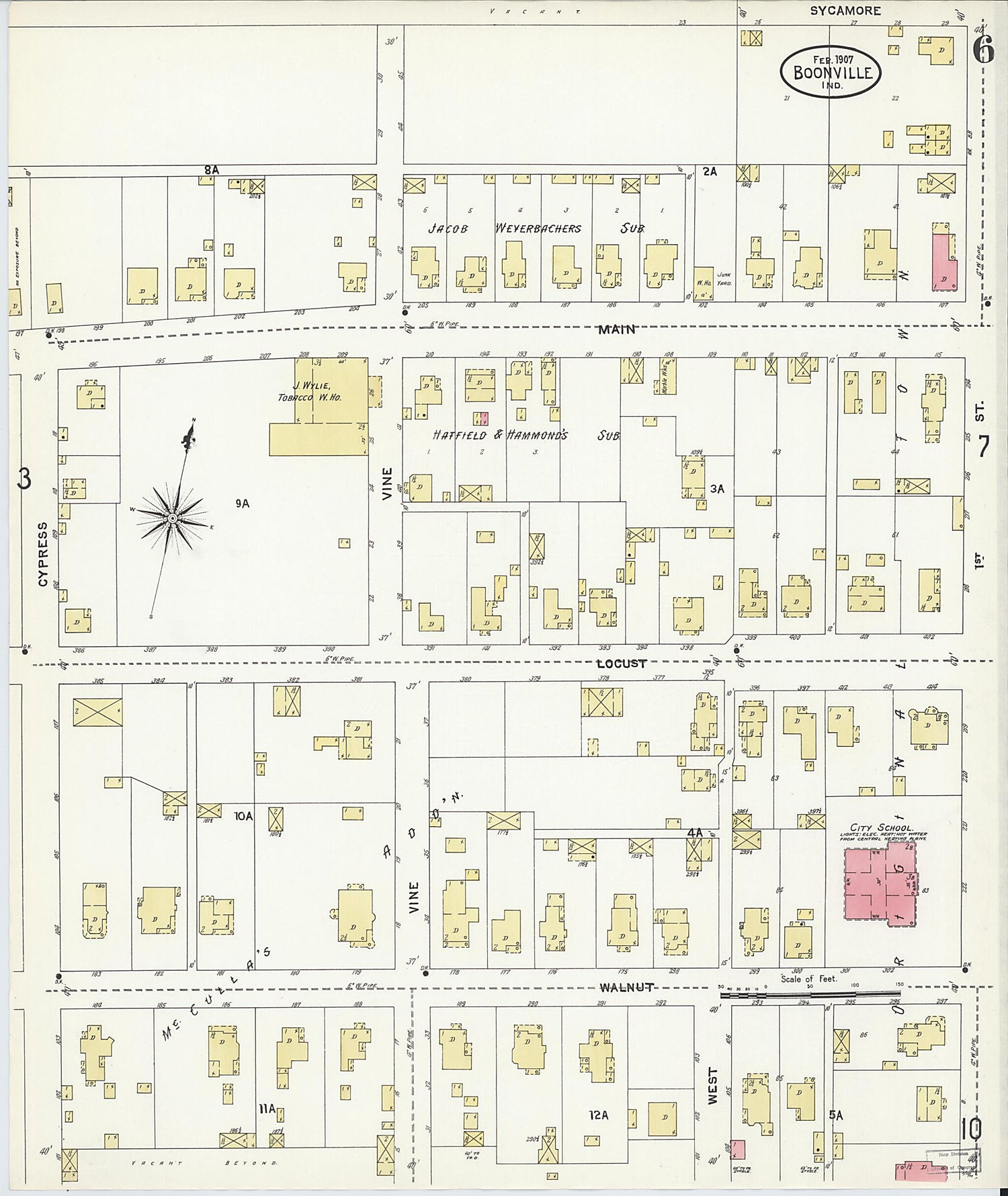 This old map of Boonville, Warrick County, Indiana was created by Sanborn Map Company in 1907