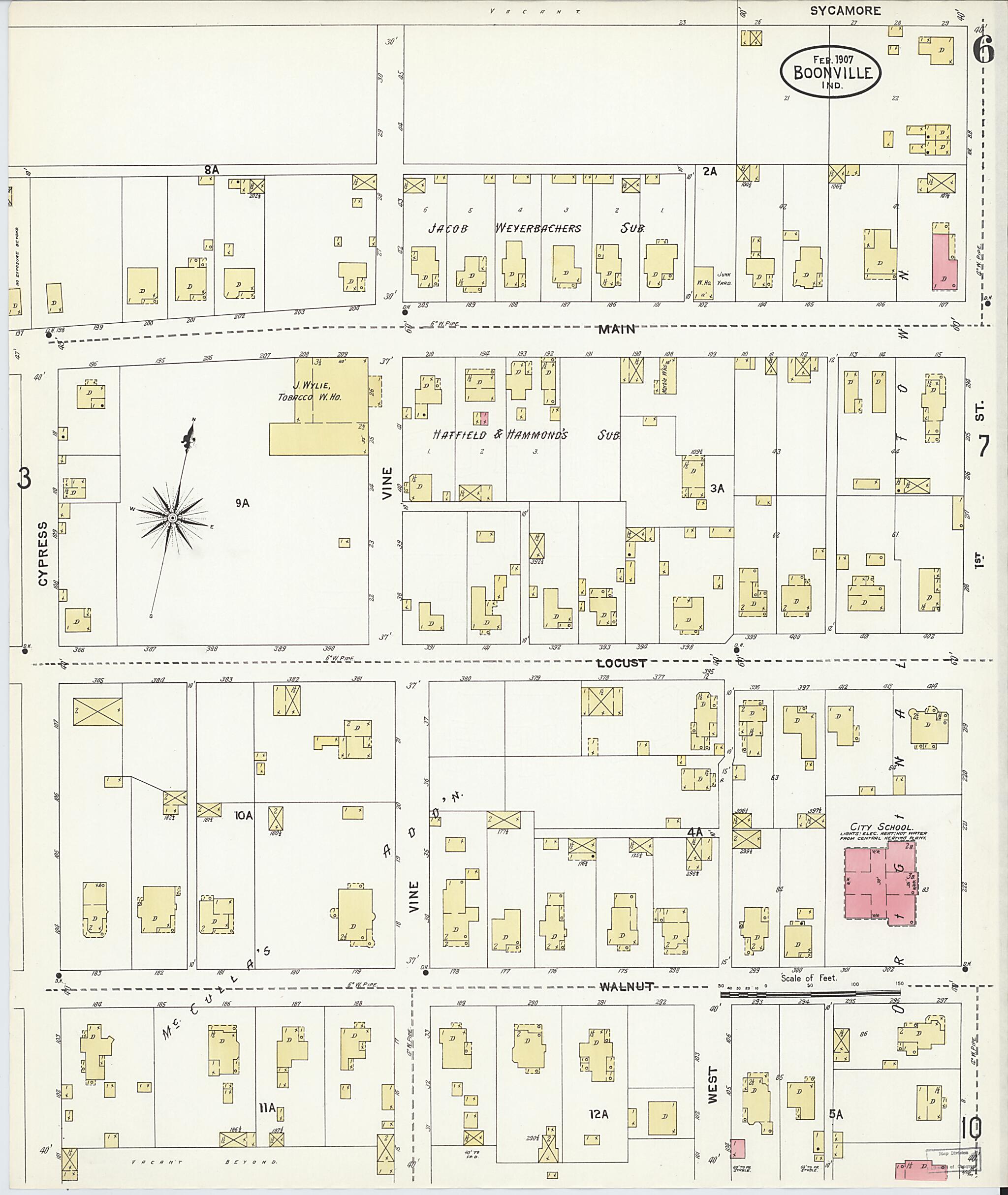 This old map of Boonville, Warrick County, Indiana was created by Sanborn Map Company in 1907