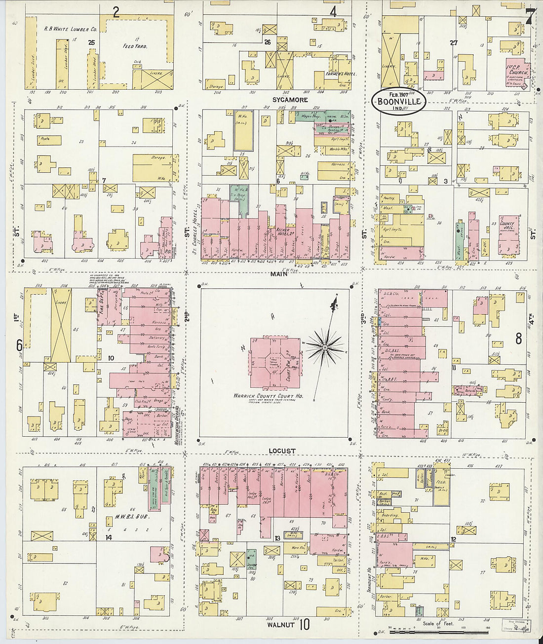 This old map of Boonville, Warrick County, Indiana was created by Sanborn Map Company in 1907