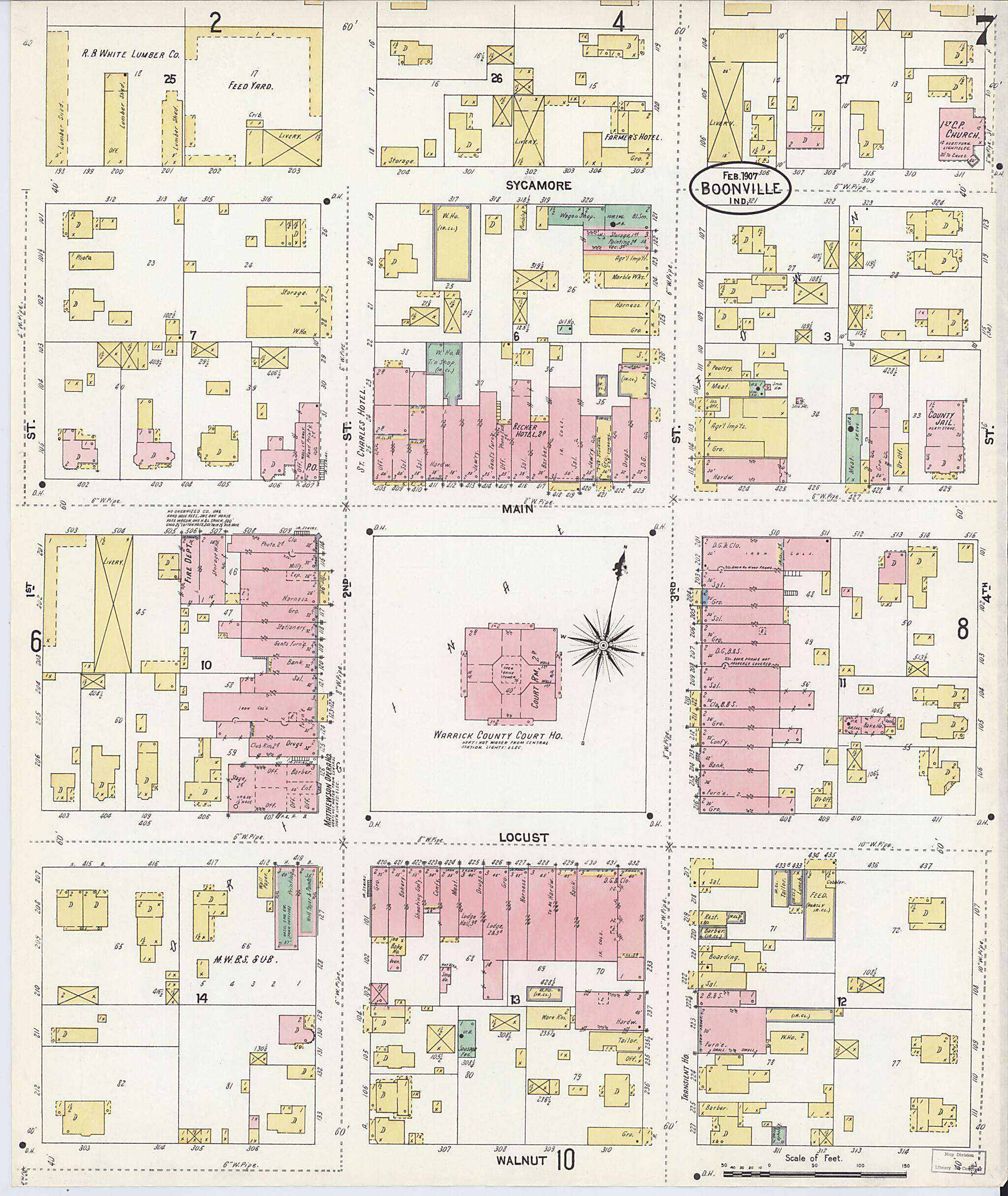 This old map of Boonville, Warrick County, Indiana was created by Sanborn Map Company in 1907