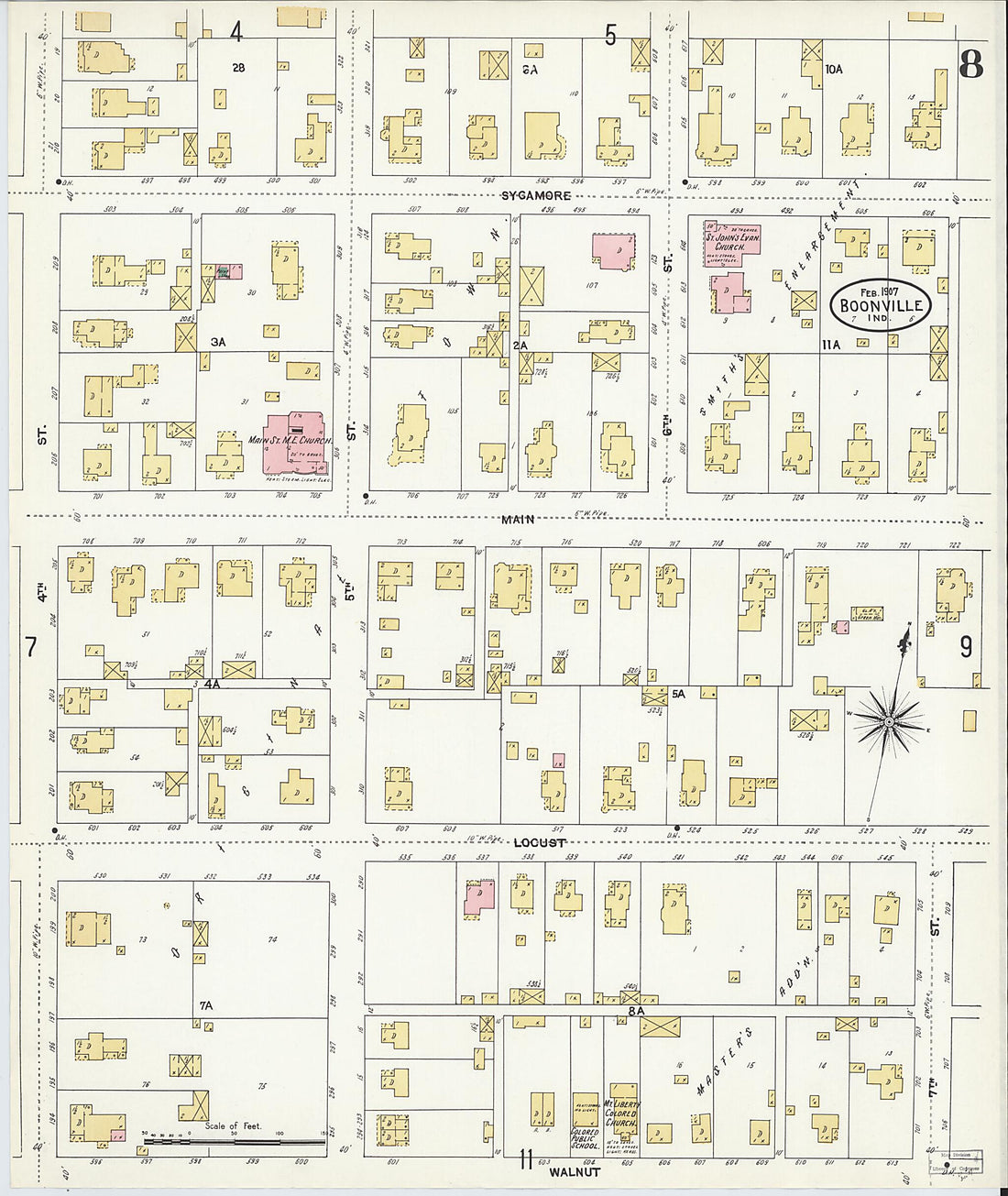 This old map of Boonville, Warrick County, Indiana was created by Sanborn Map Company in 1907