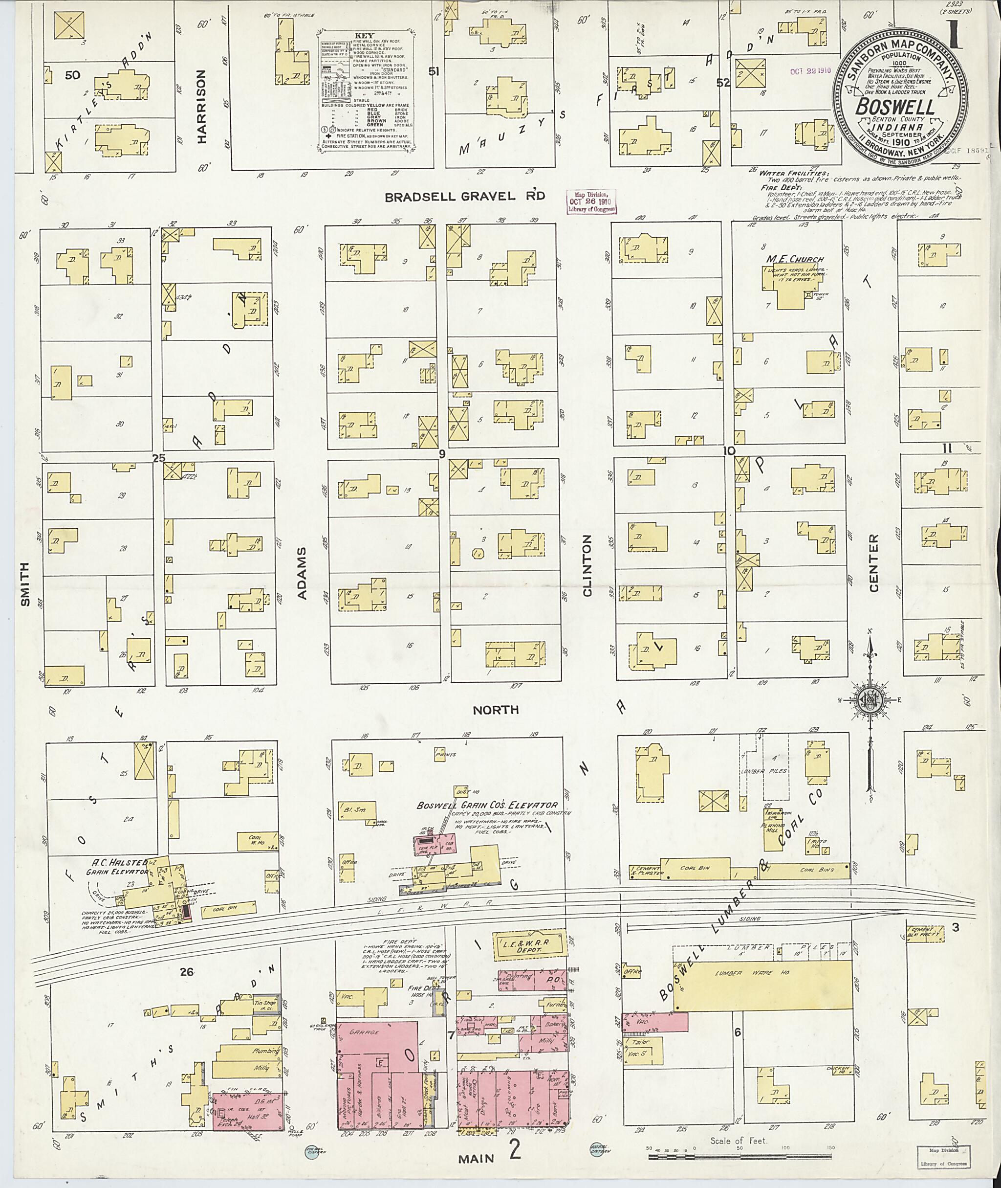 This old map of Boswell, Benton County, Indiana was created by Sanborn Map Company in 1910