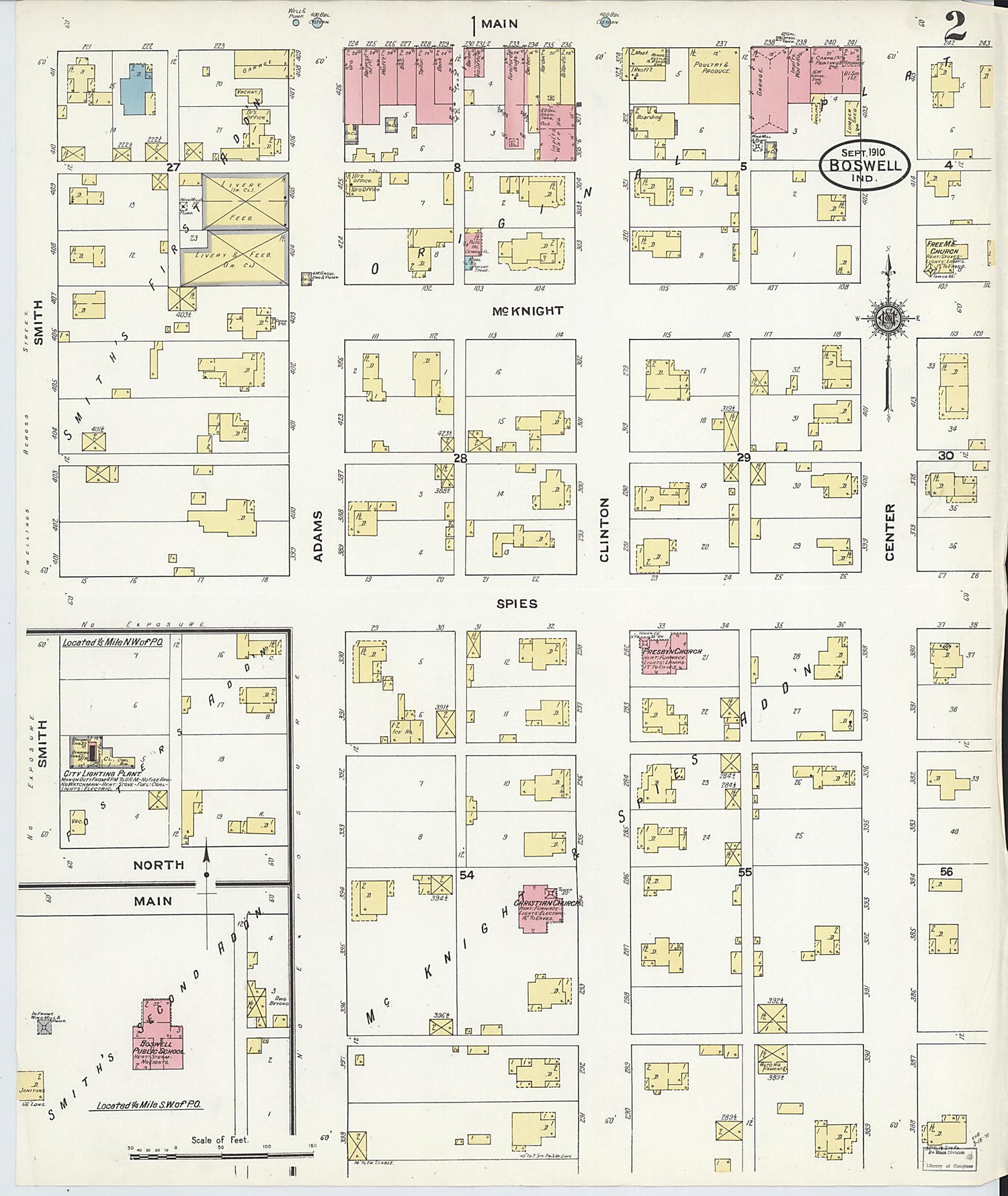 This old map of Boswell, Benton County, Indiana was created by Sanborn Map Company in 1910