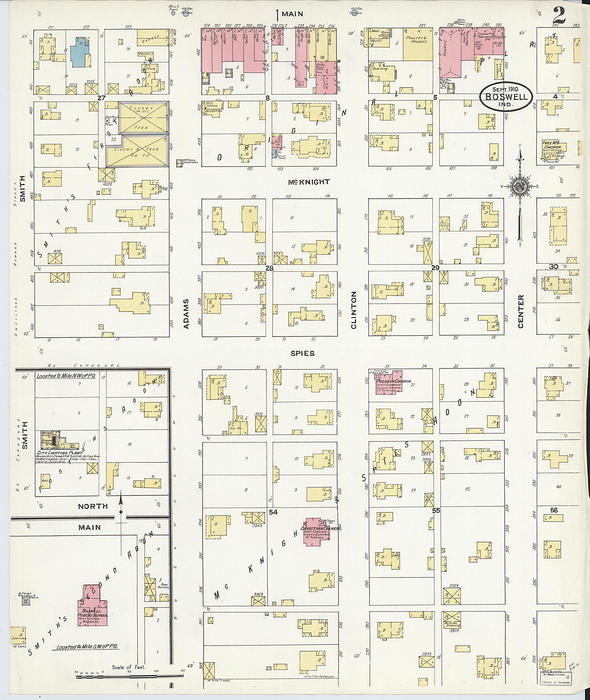 This old map of Boswell, Benton County, Indiana was created by Sanborn Map Company in 1910