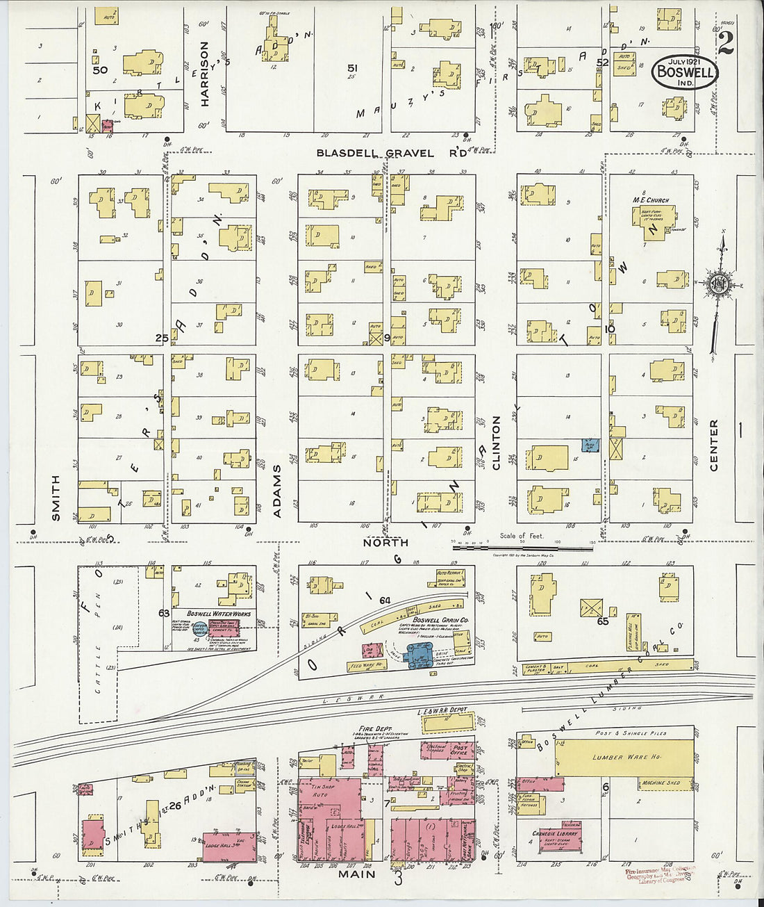 This old map of Boswell, Benton County, Indiana was created by Sanborn Map Company in 1921