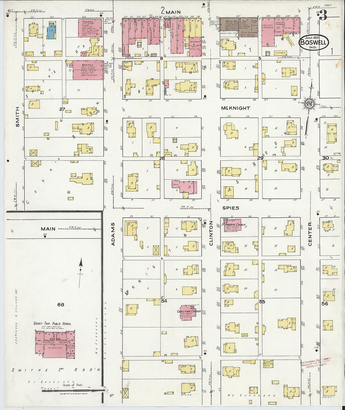 This old map of Boswell, Benton County, Indiana was created by Sanborn Map Company in 1921