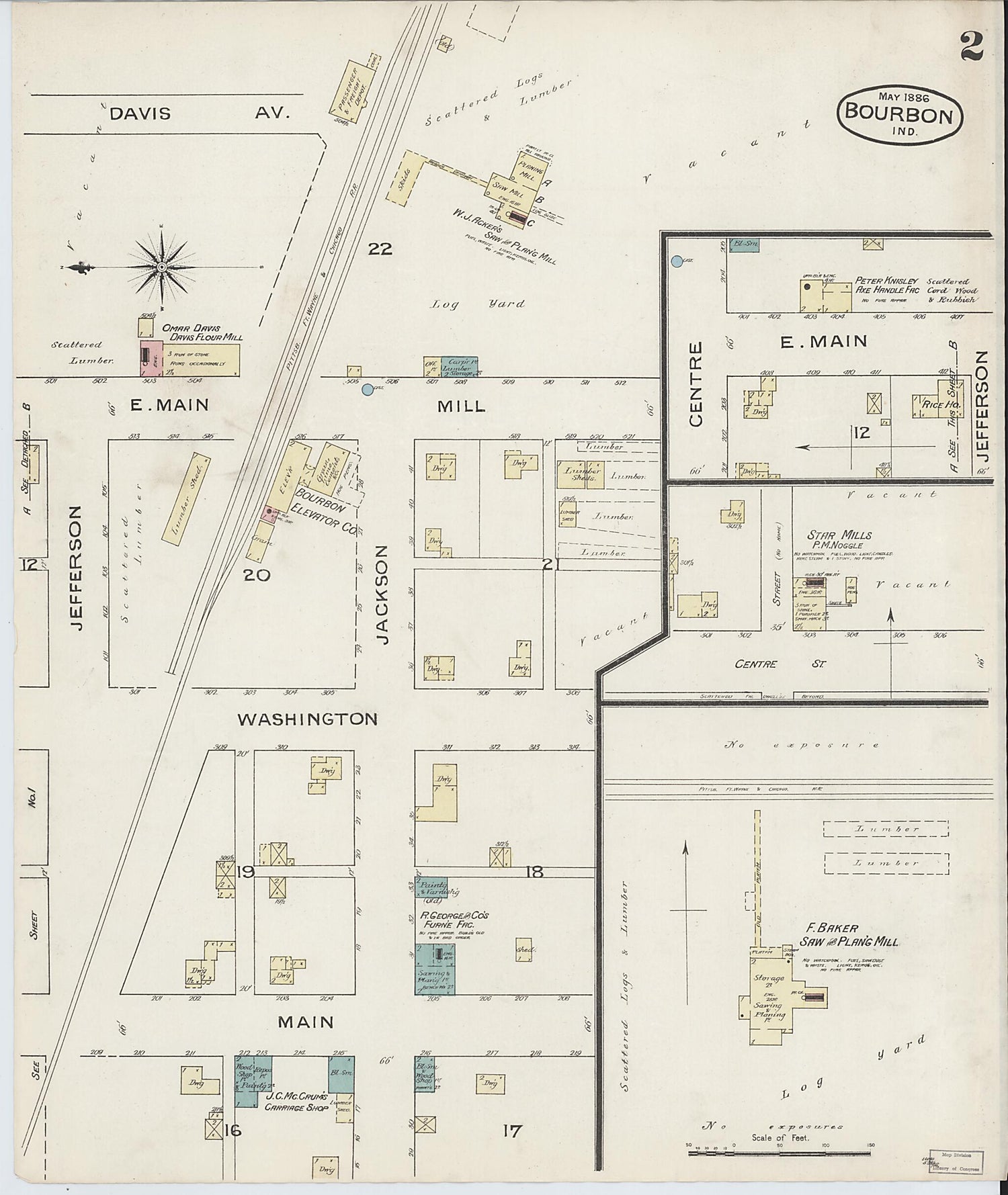 This old map of Bourbon, Marshall County, Indiana was created by Sanborn Map Company in 1886