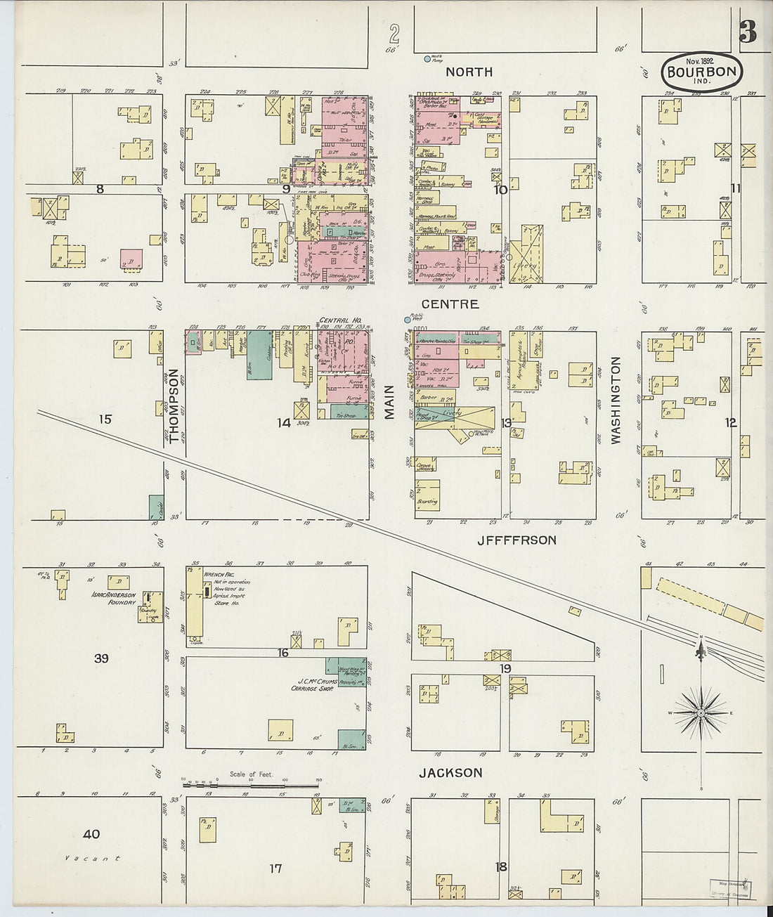 This old map of Bourbon, Marshall County, Indiana was created by Sanborn Map Company in 1892