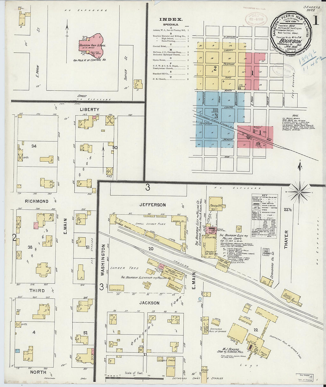 This old map of Bourbon, Marshall County, Indiana was created by Sanborn Map Company in 1899