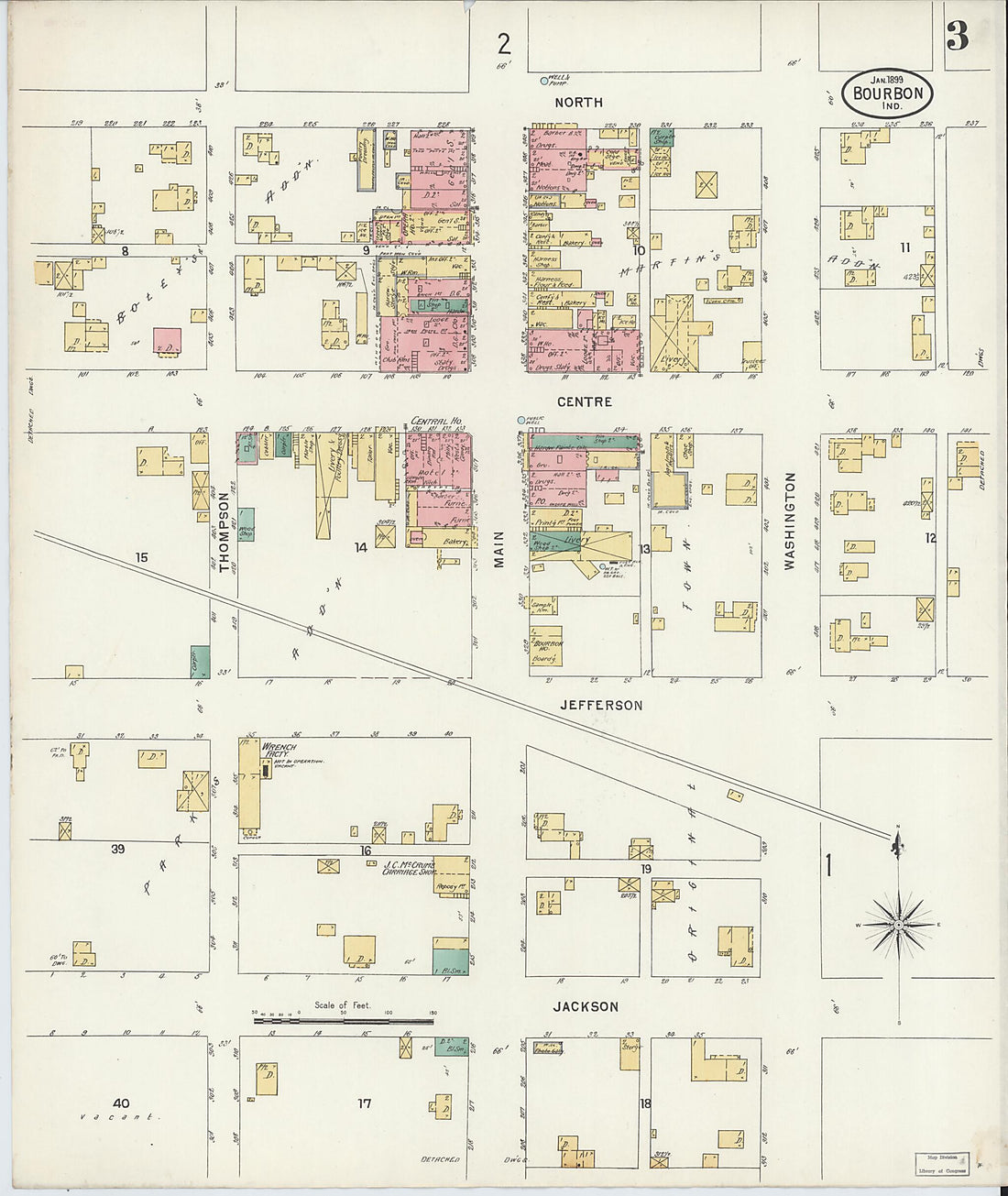 This old map of Bourbon, Marshall County, Indiana was created by Sanborn Map Company in 1899