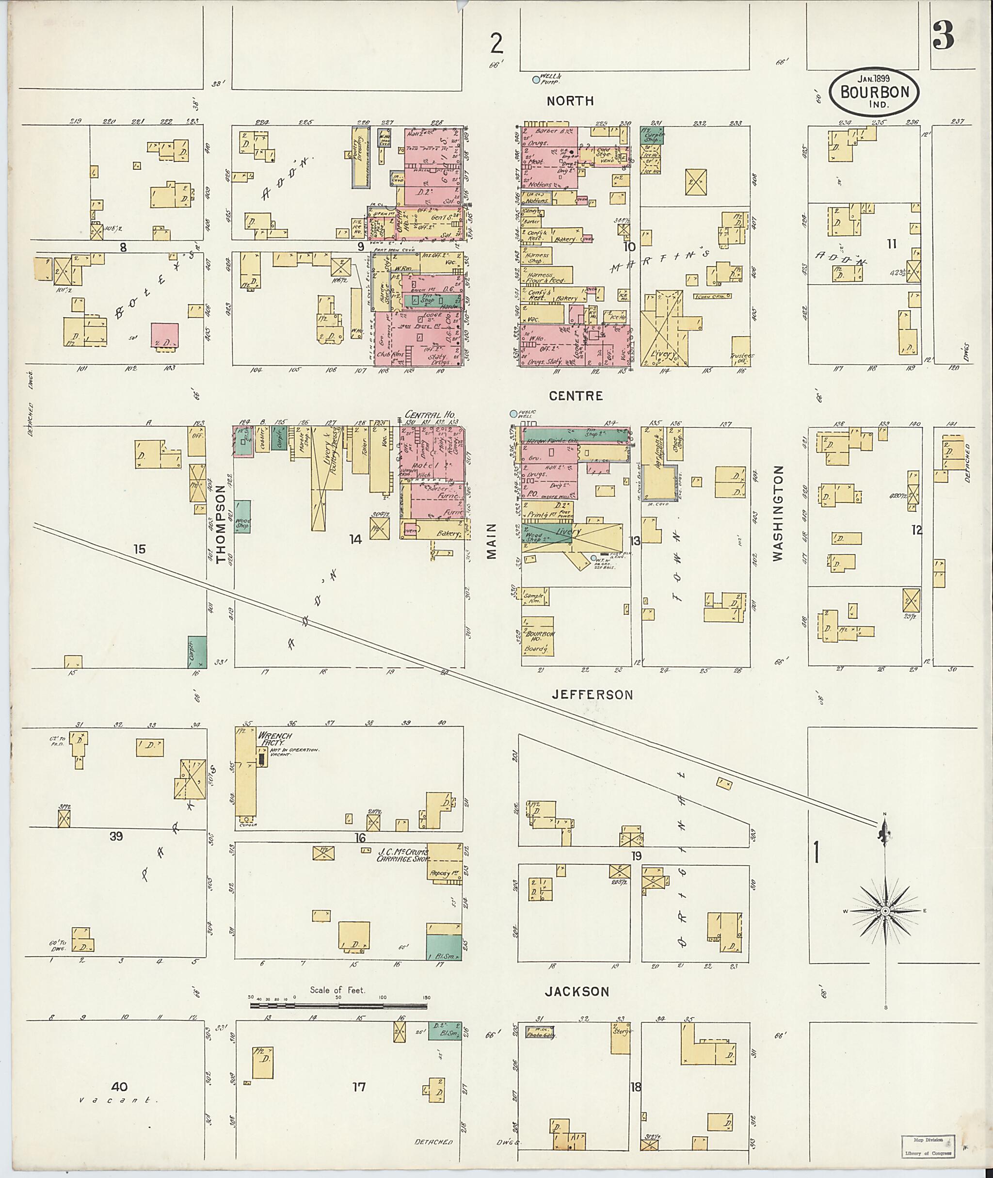 This old map of Bourbon, Marshall County, Indiana was created by Sanborn Map Company in 1899