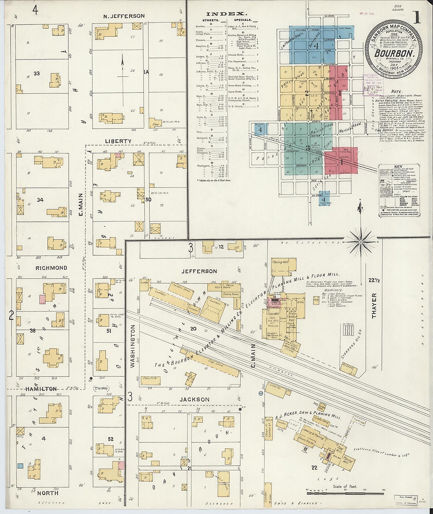 This old map of Bourbon, Marshall County, Indiana was created by Sanborn Map Company in 1905