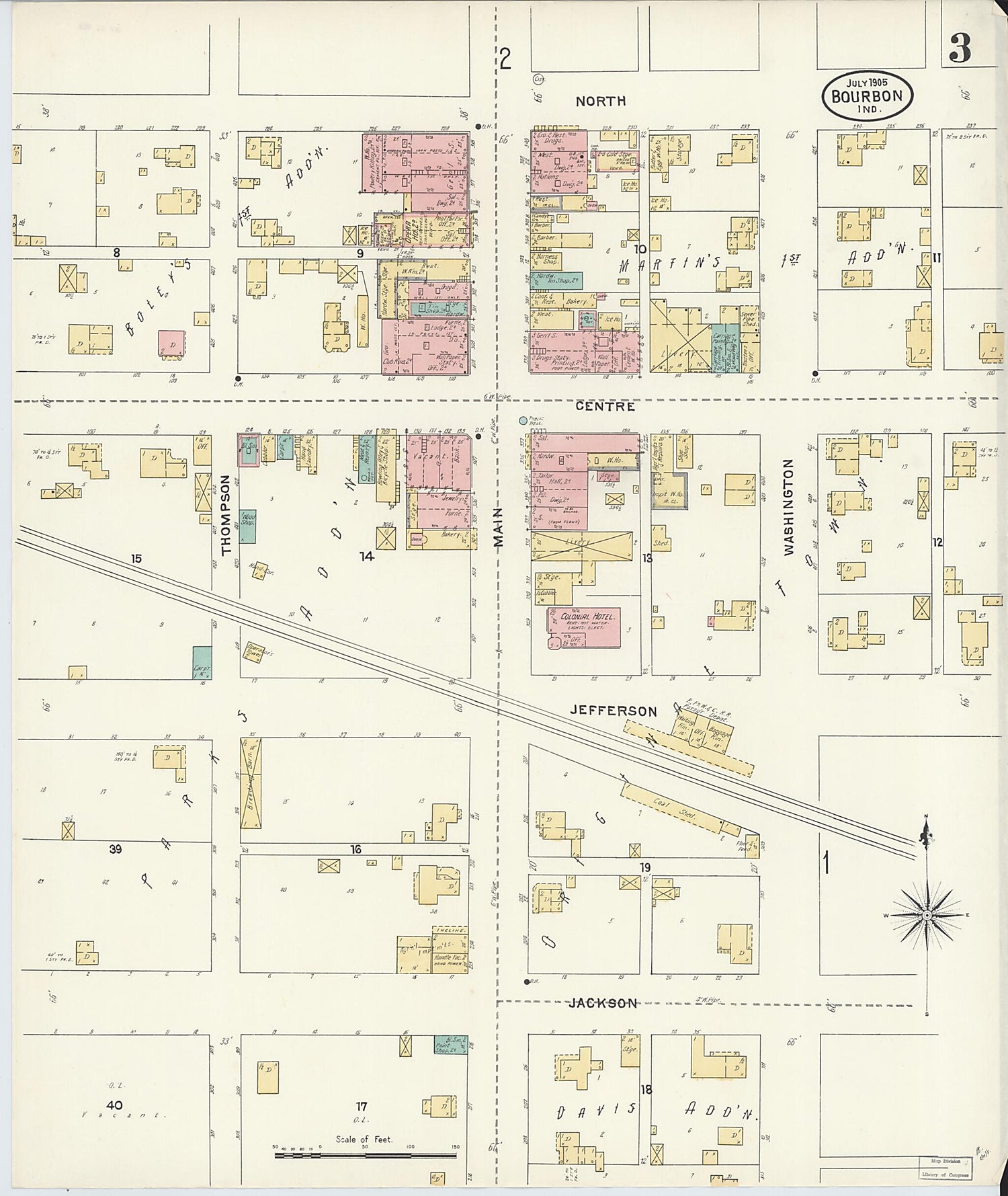 This old map of Bourbon, Marshall County, Indiana was created by Sanborn Map Company in 1905