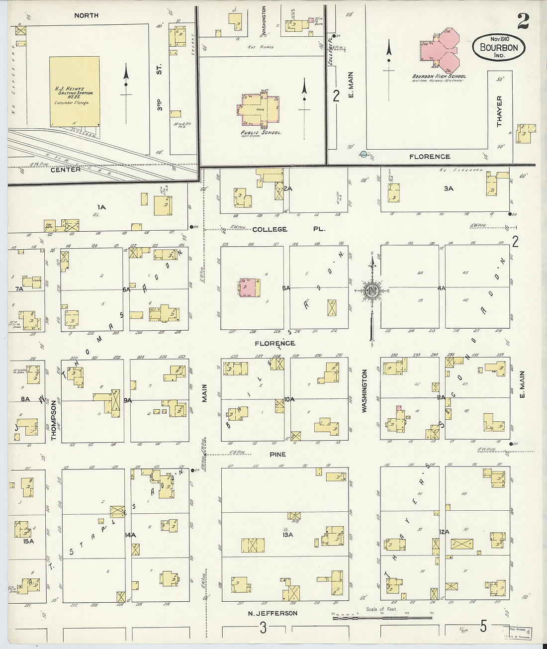 This old map of Bourbon, Marshall County, Indiana was created by Sanborn Map Company in 1910