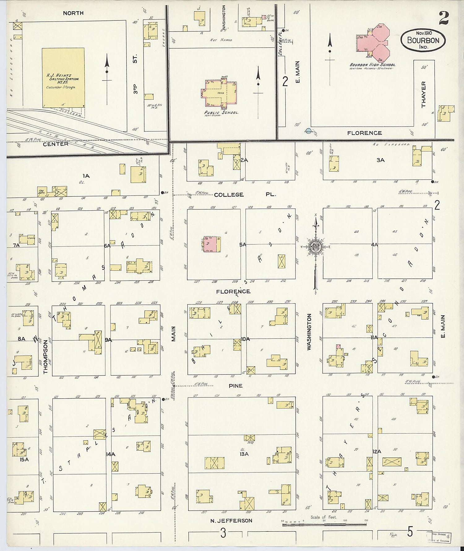 This old map of Bourbon, Marshall County, Indiana was created by Sanborn Map Company in 1910