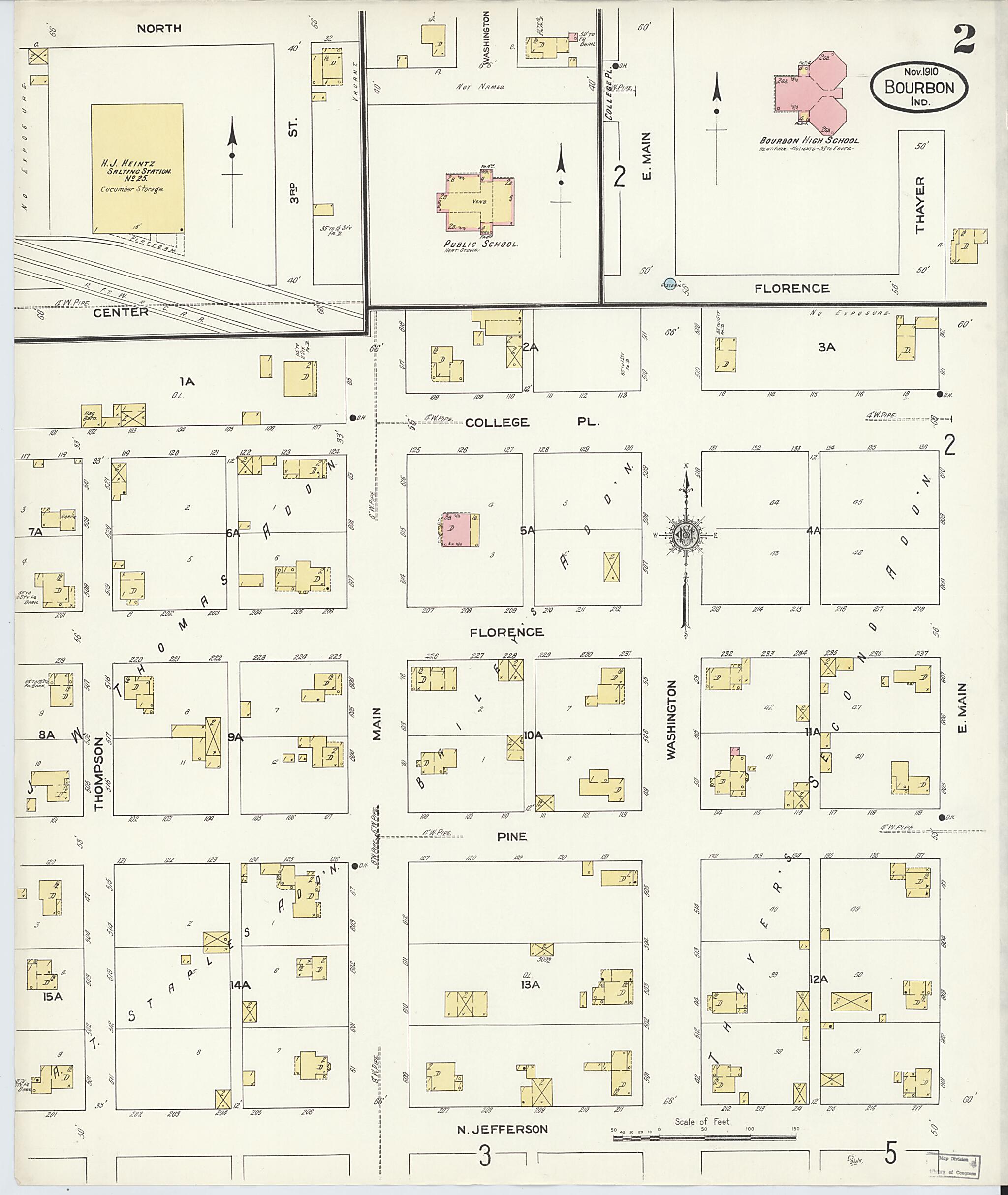 This old map of Bourbon, Marshall County, Indiana was created by Sanborn Map Company in 1910