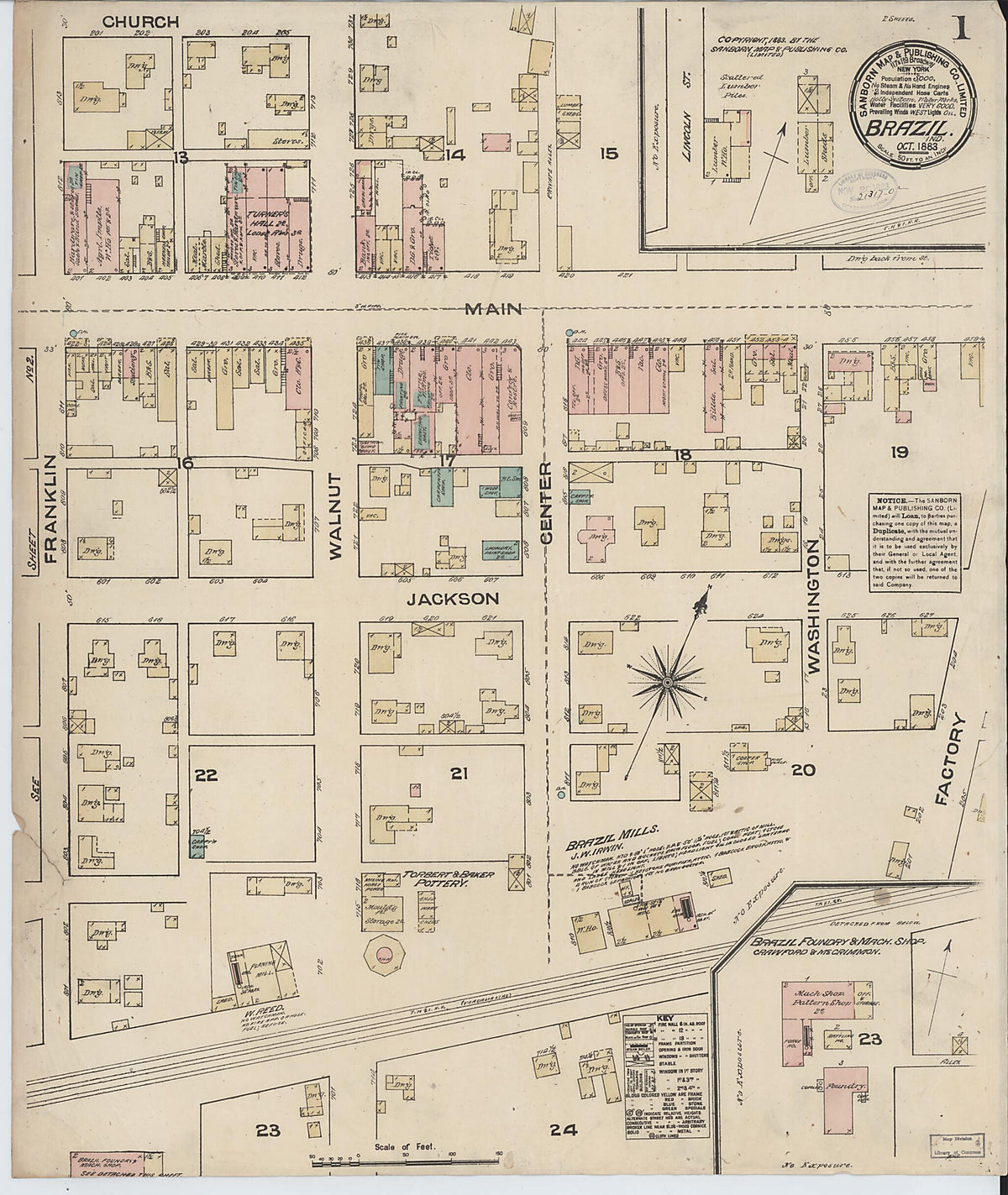 Brazil, Clay County, Indiana 1883 (Sheet 1 of 2) by Relic Map Company