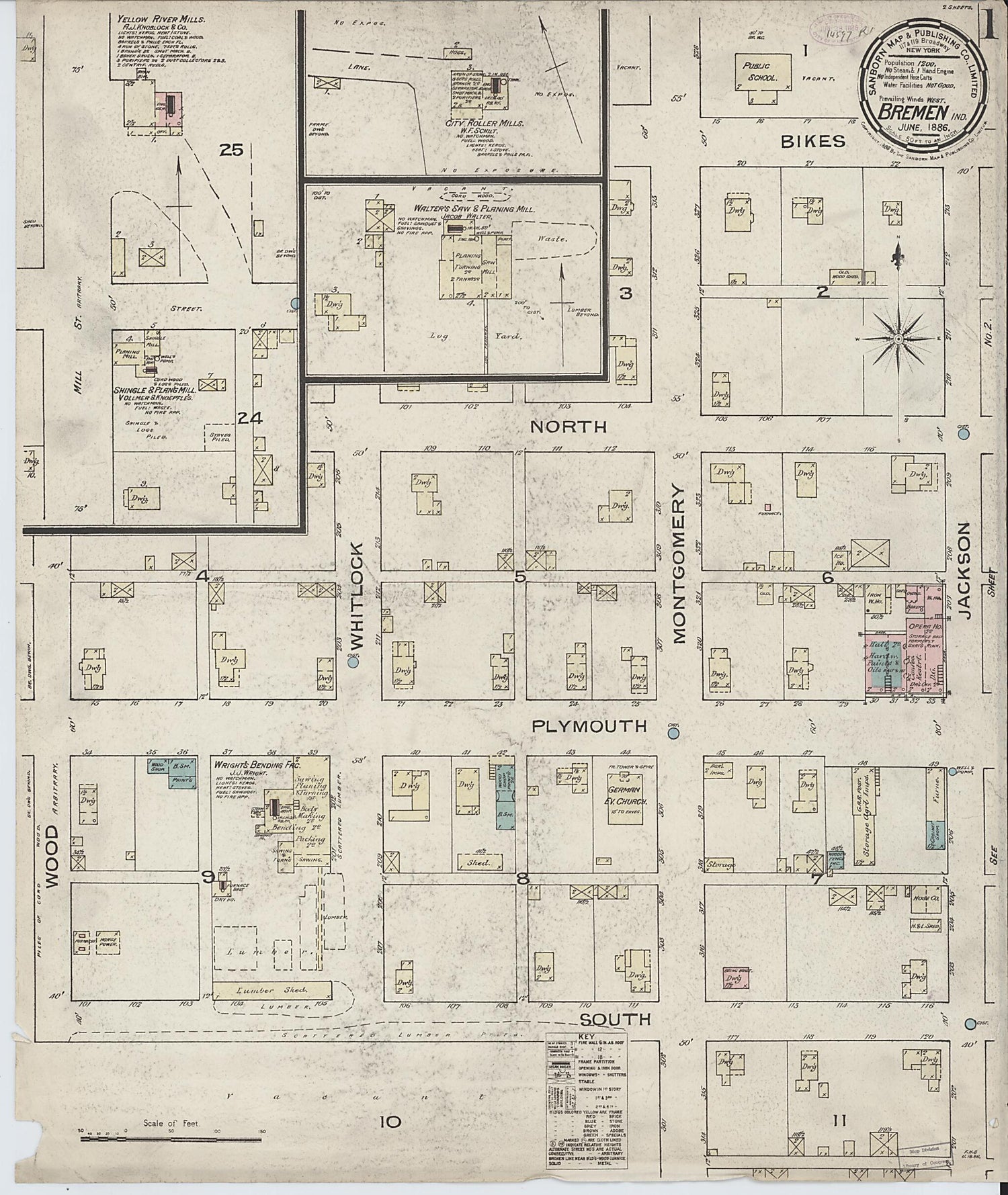 This old map of Bremen, Marshall County, Indiana was created by Sanborn Map Company in 1886