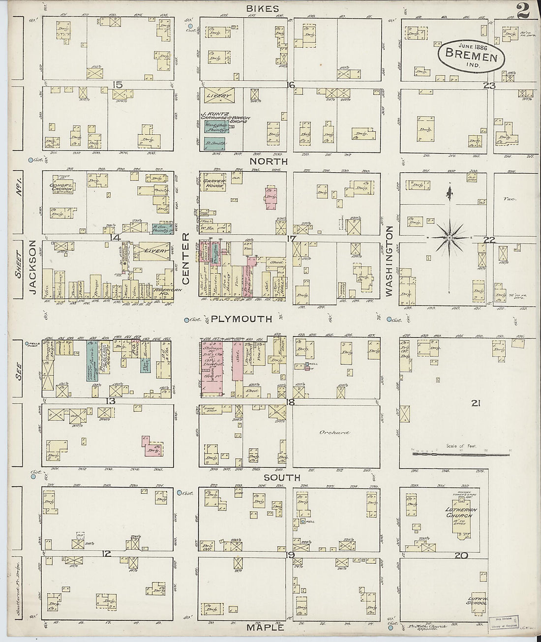 This old map of Bremen, Marshall County, Indiana was created by Sanborn Map Company in 1886