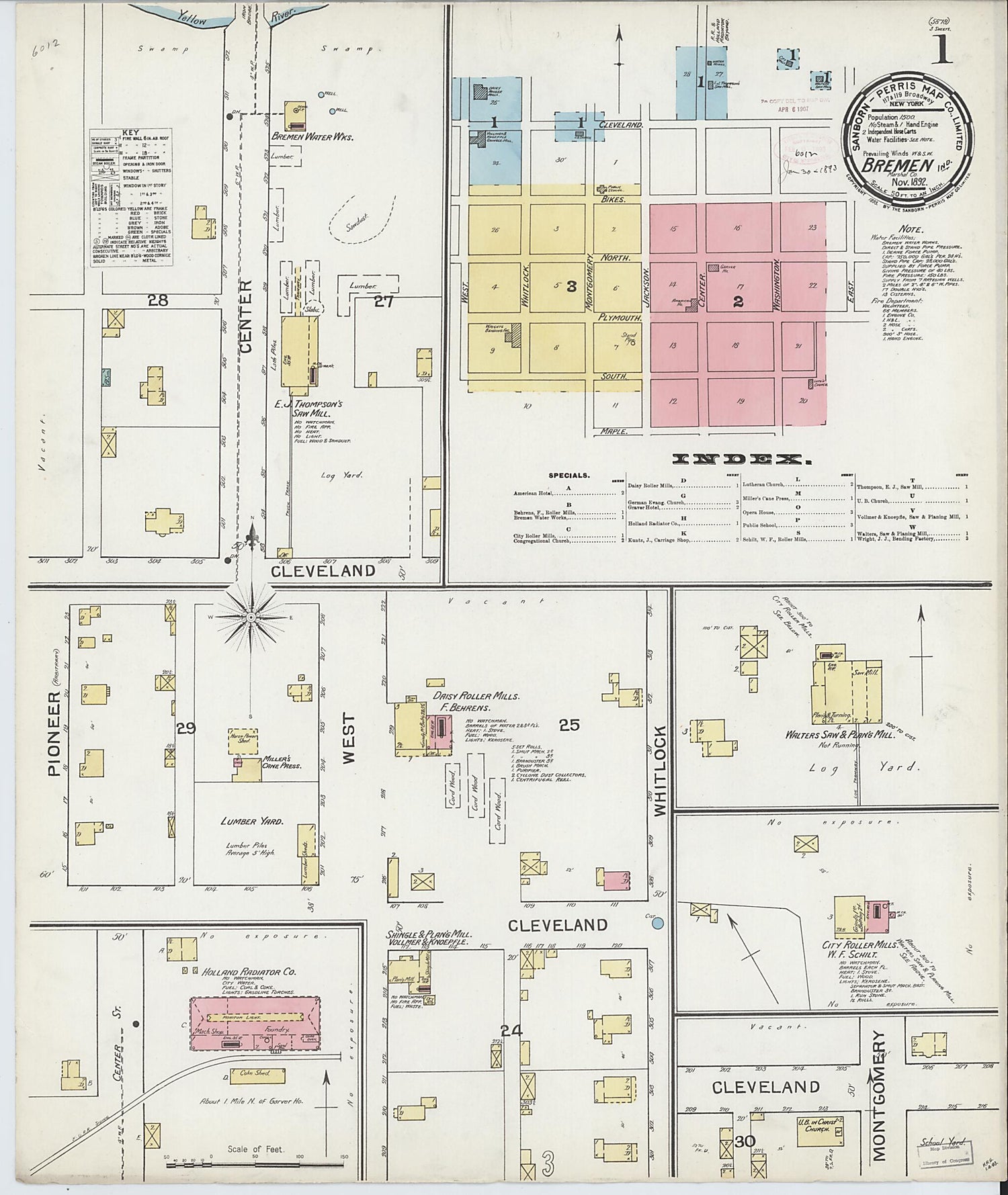 This old map of Bremen, Marshall County, Indiana was created by Sanborn Map Company in 1892