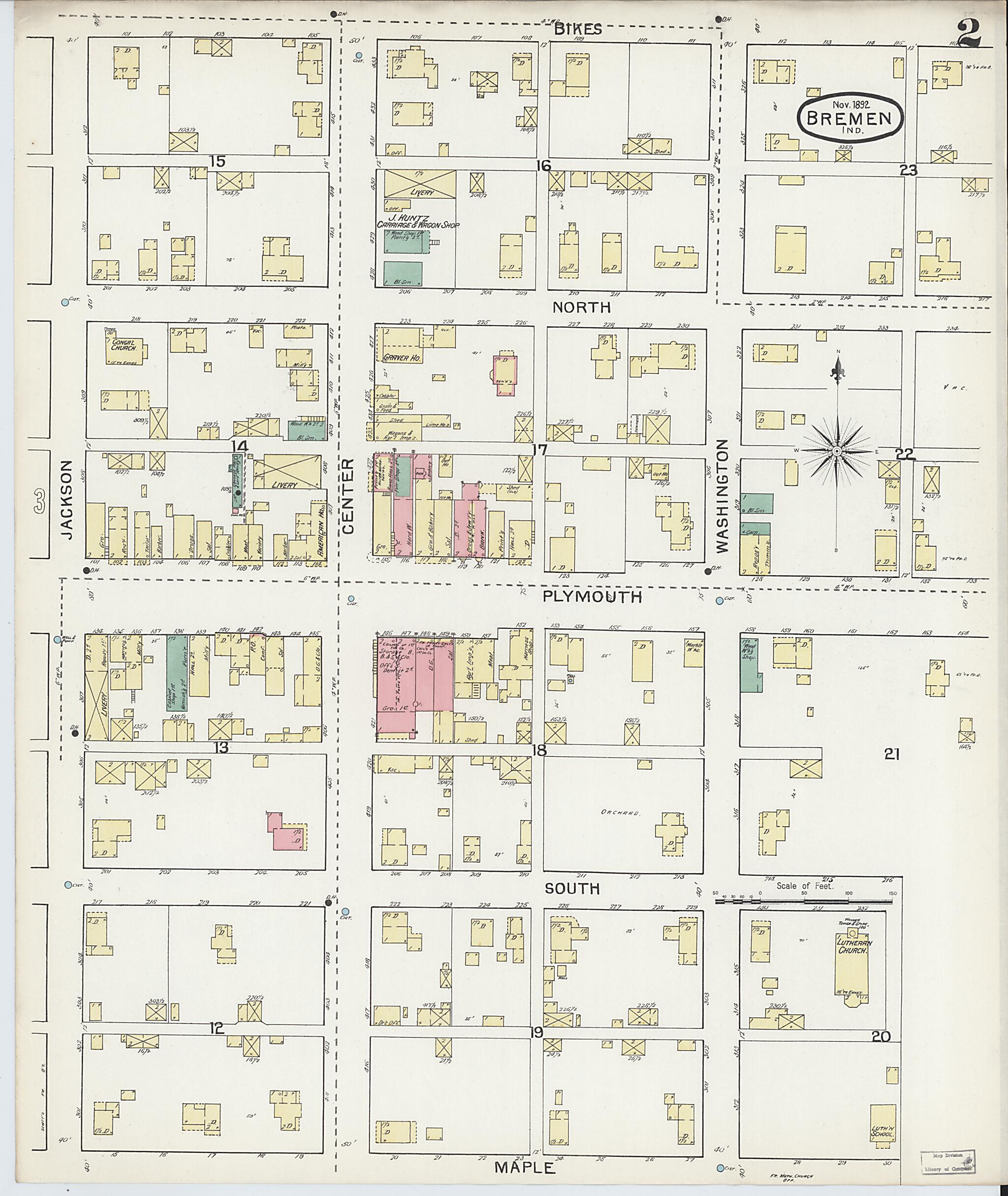 This old map of Bremen, Marshall County, Indiana was created by Sanborn Map Company in 1892