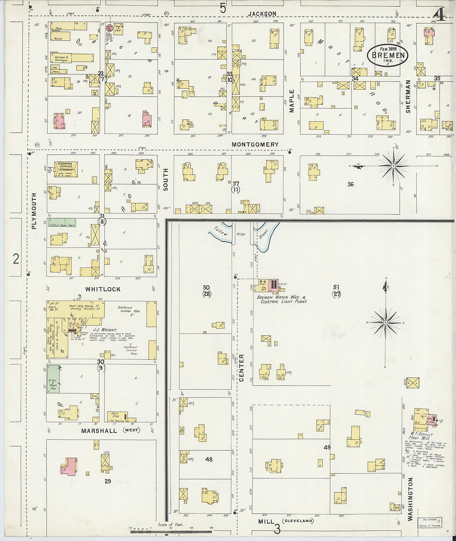 This old map of Bremen, Marshall County, Indiana was created by Sanborn Map Company in 1898