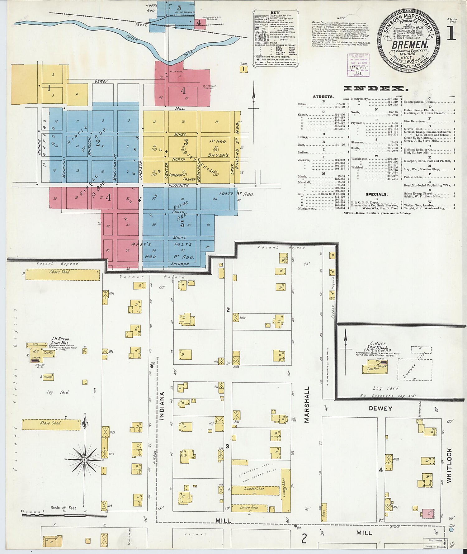 This old map of Bremen, Marshall County, Indiana was created by Sanborn Map Company in 1905