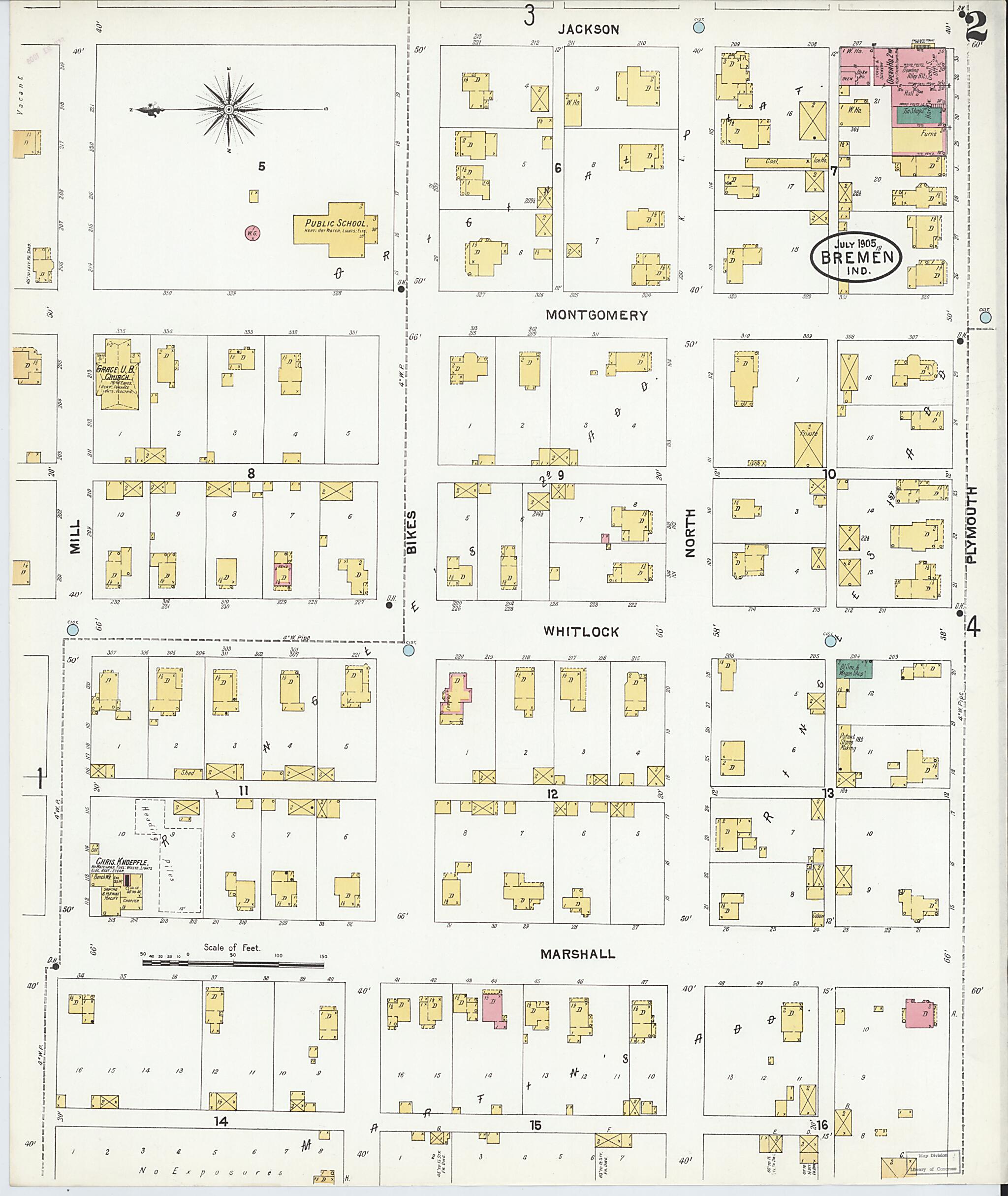 This old map of Bremen, Marshall County, Indiana was created by Sanborn Map Company in 1905