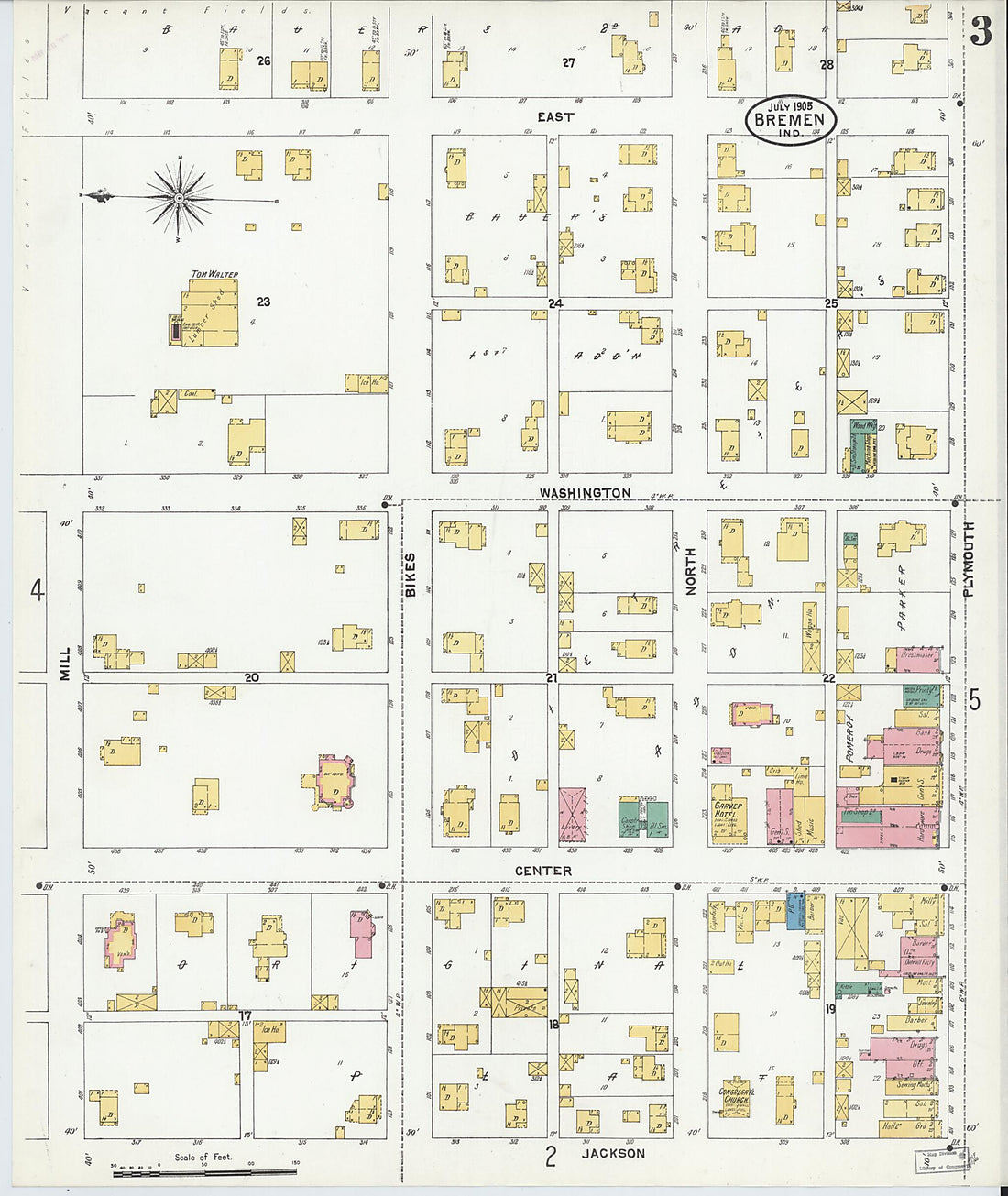 This old map of Bremen, Marshall County, Indiana was created by Sanborn Map Company in 1905