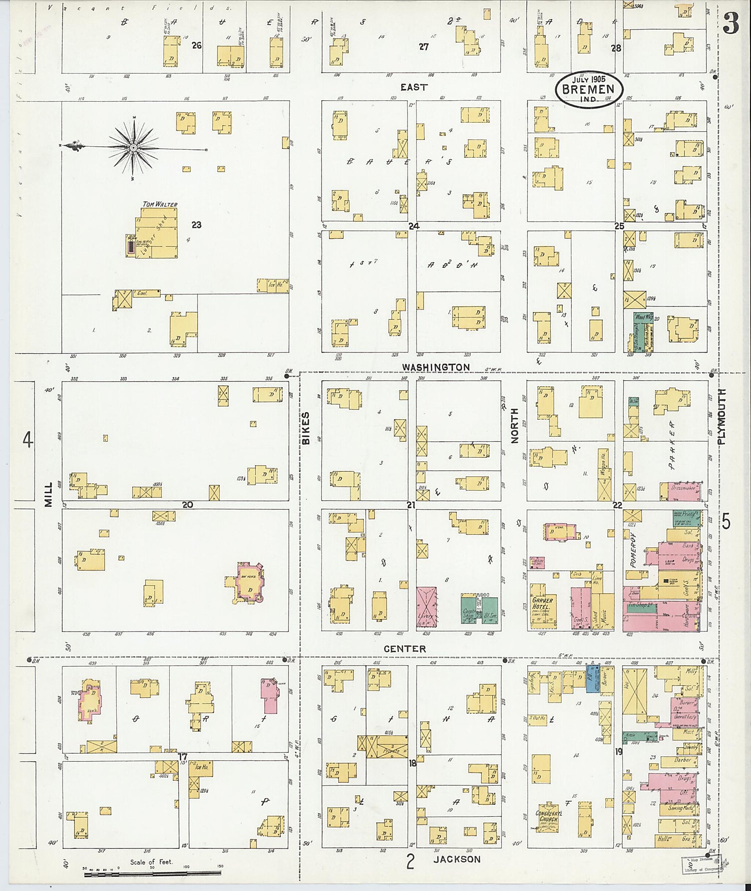 This old map of Bremen, Marshall County, Indiana was created by Sanborn Map Company in 1905