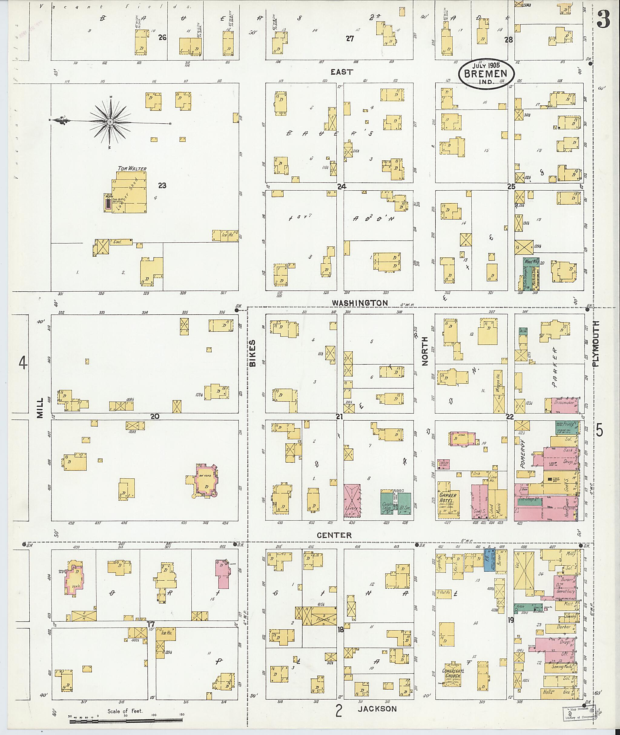 This old map of Bremen, Marshall County, Indiana was created by Sanborn Map Company in 1905