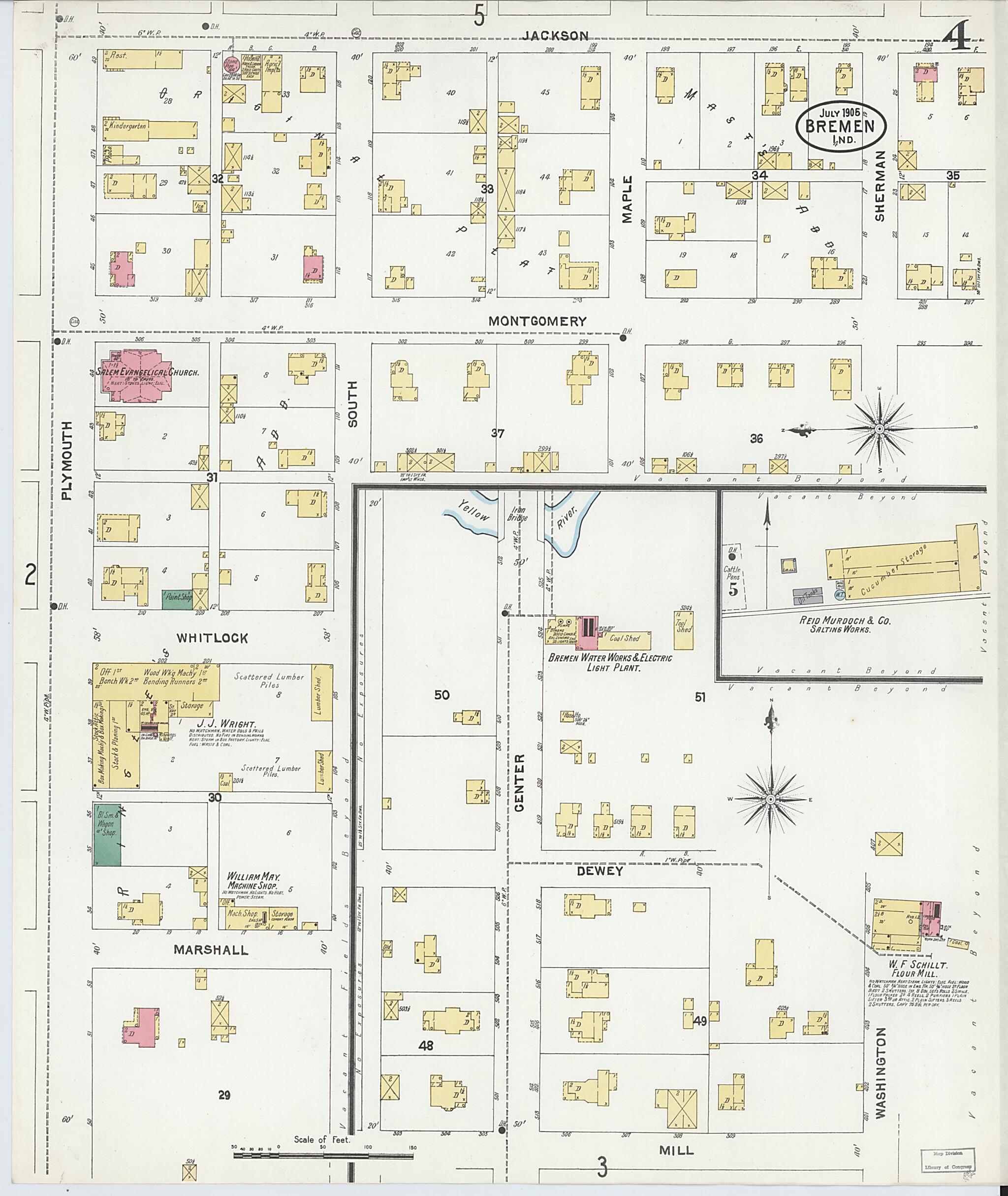 This old map of Bremen, Marshall County, Indiana was created by Sanborn Map Company in 1905