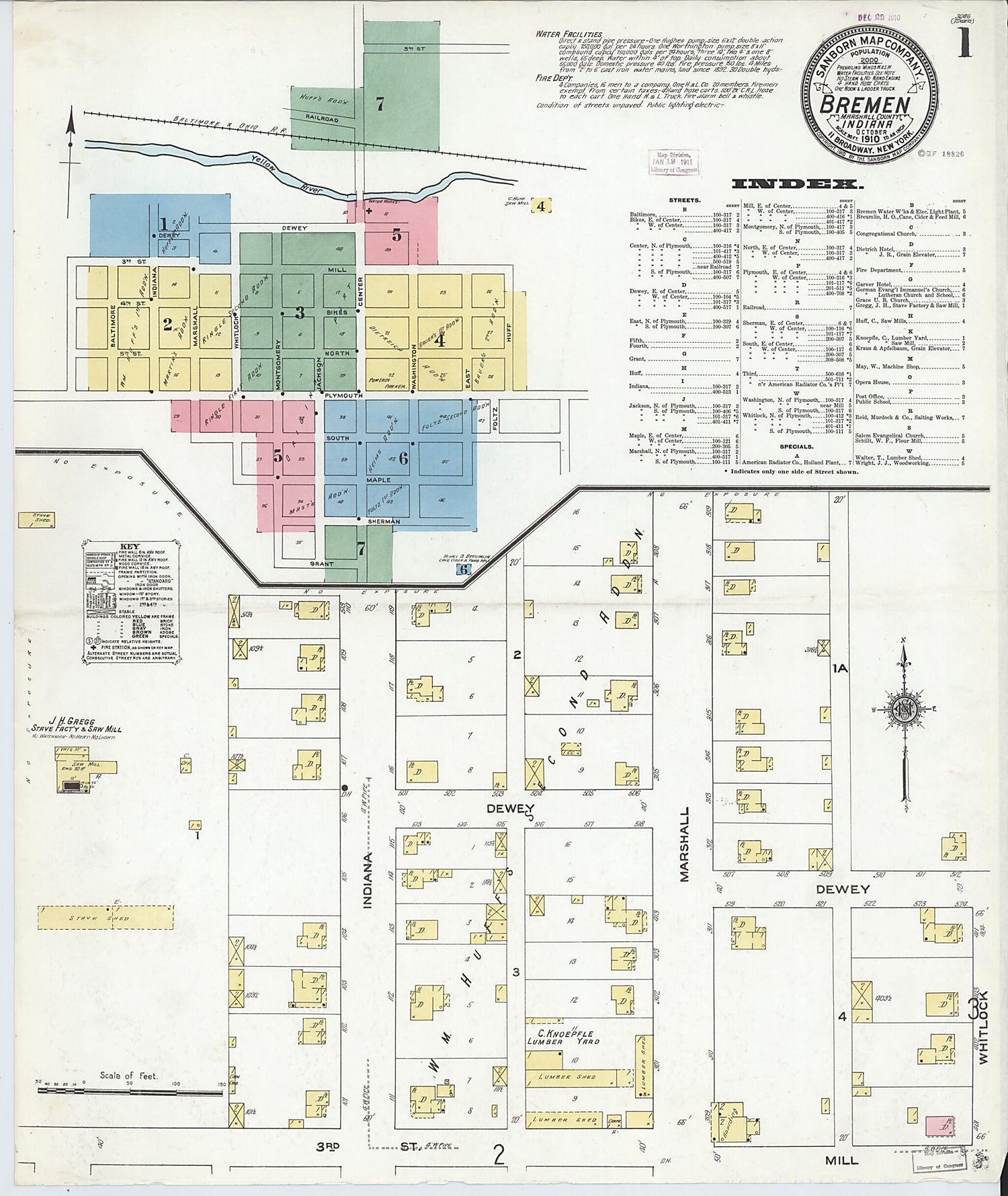 This old map of Bremen, Marshall County, Indiana was created by Sanborn Map Company in 1910