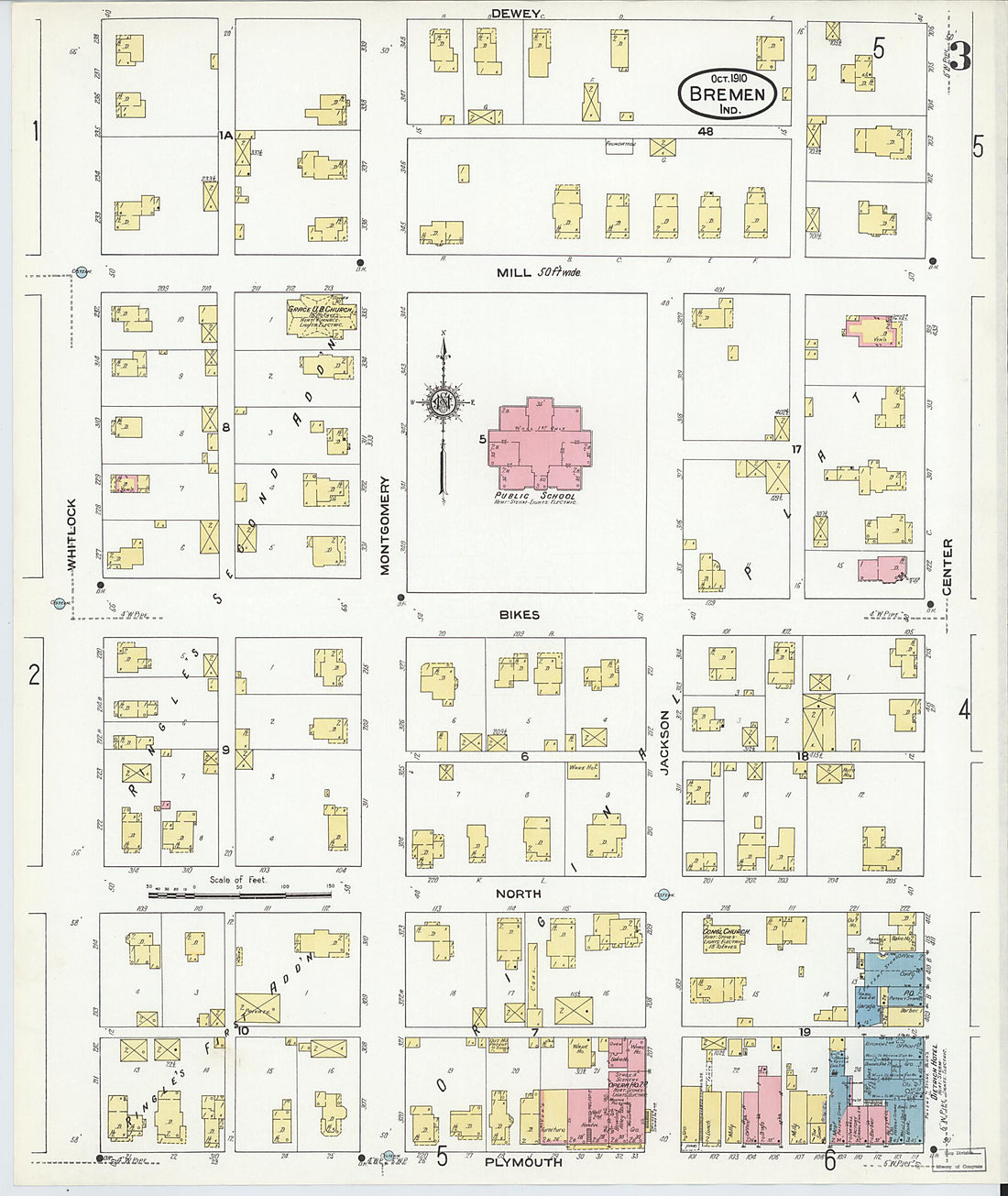 This old map of Bremen, Marshall County, Indiana was created by Sanborn Map Company in 1910