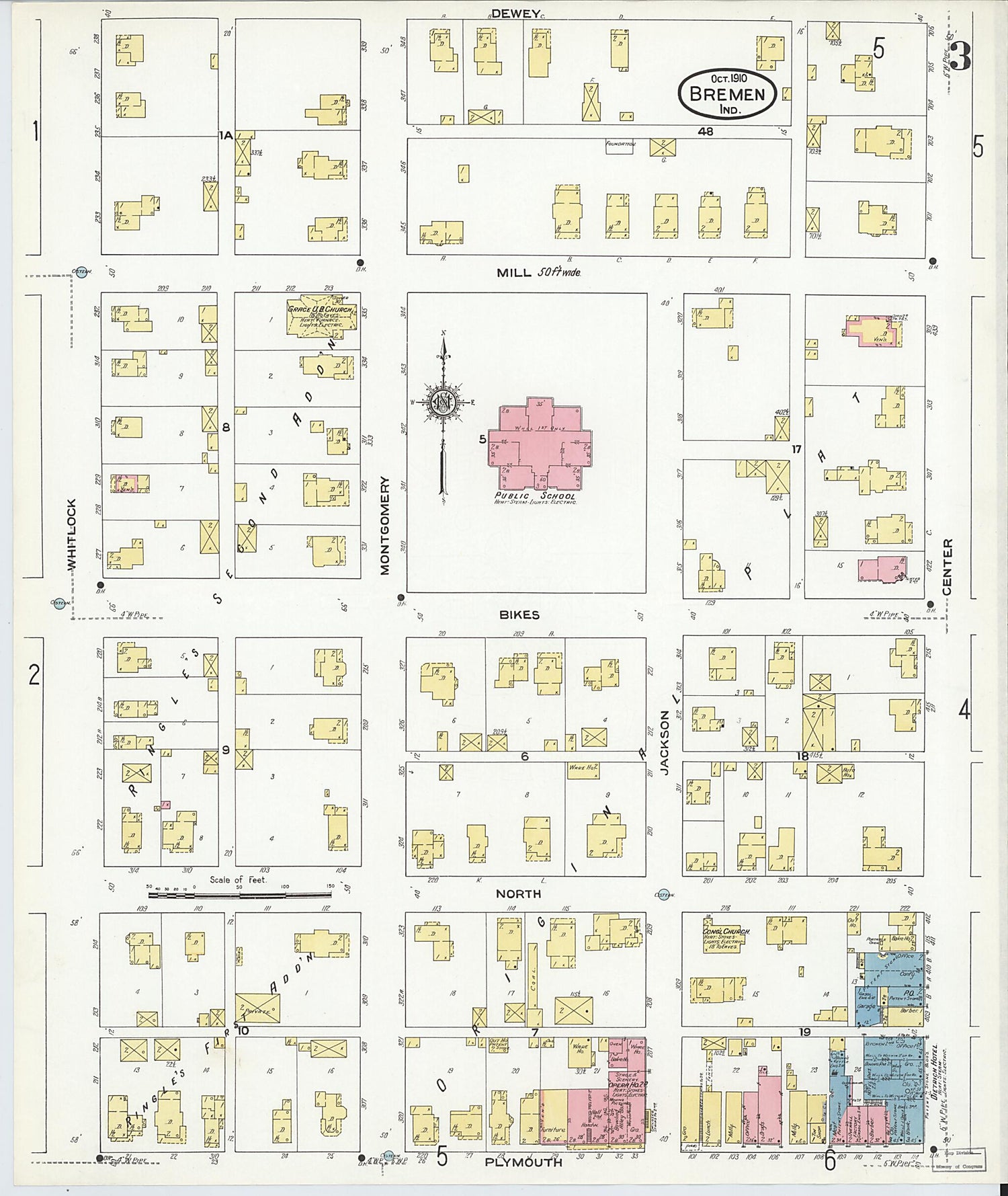 This old map of Bremen, Marshall County, Indiana was created by Sanborn Map Company in 1910