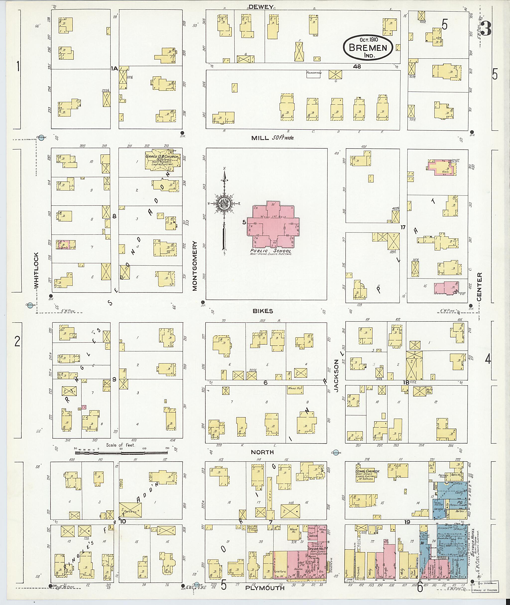 This old map of Bremen, Marshall County, Indiana was created by Sanborn Map Company in 1910