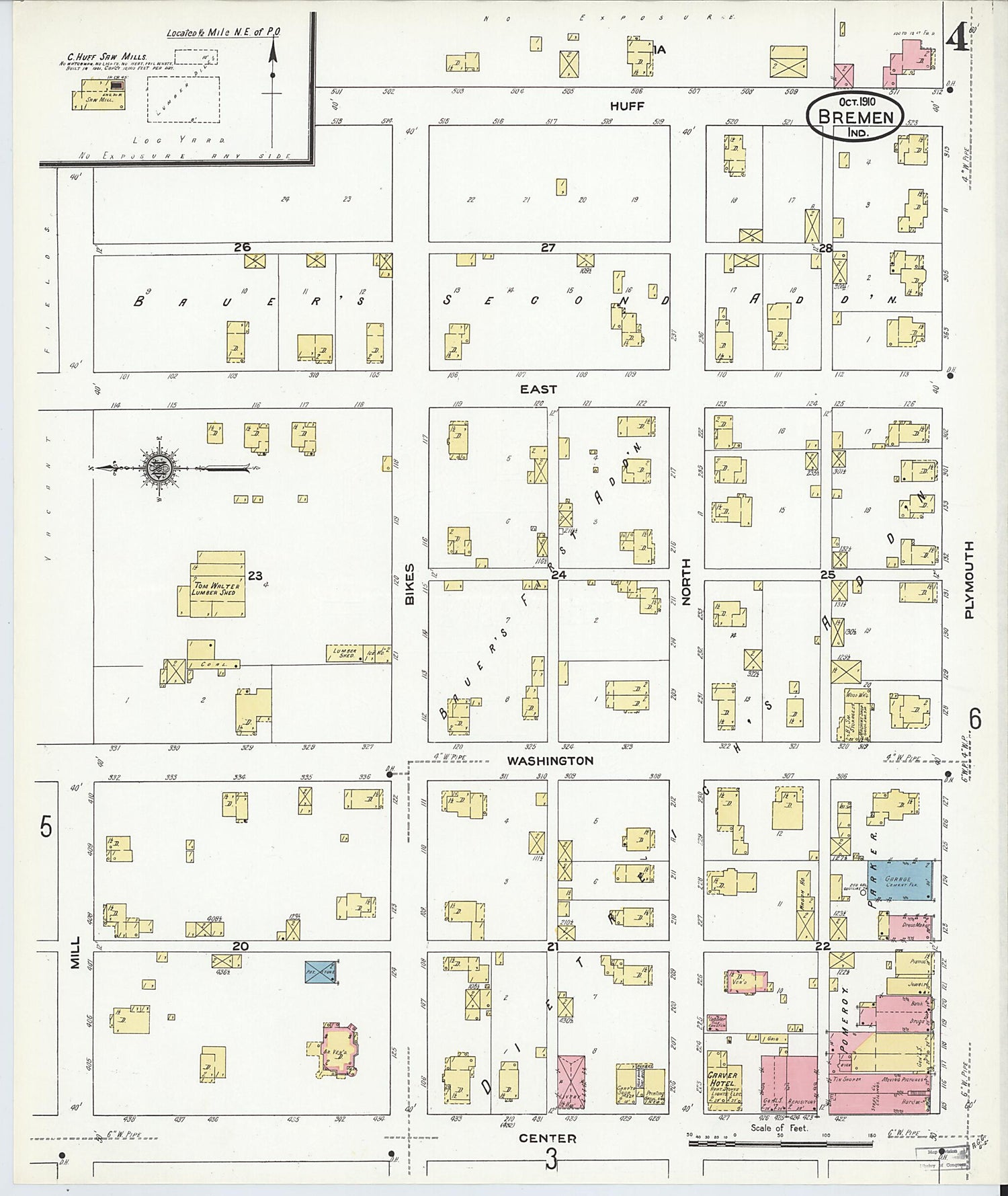 This old map of Bremen, Marshall County, Indiana was created by Sanborn Map Company in 1910