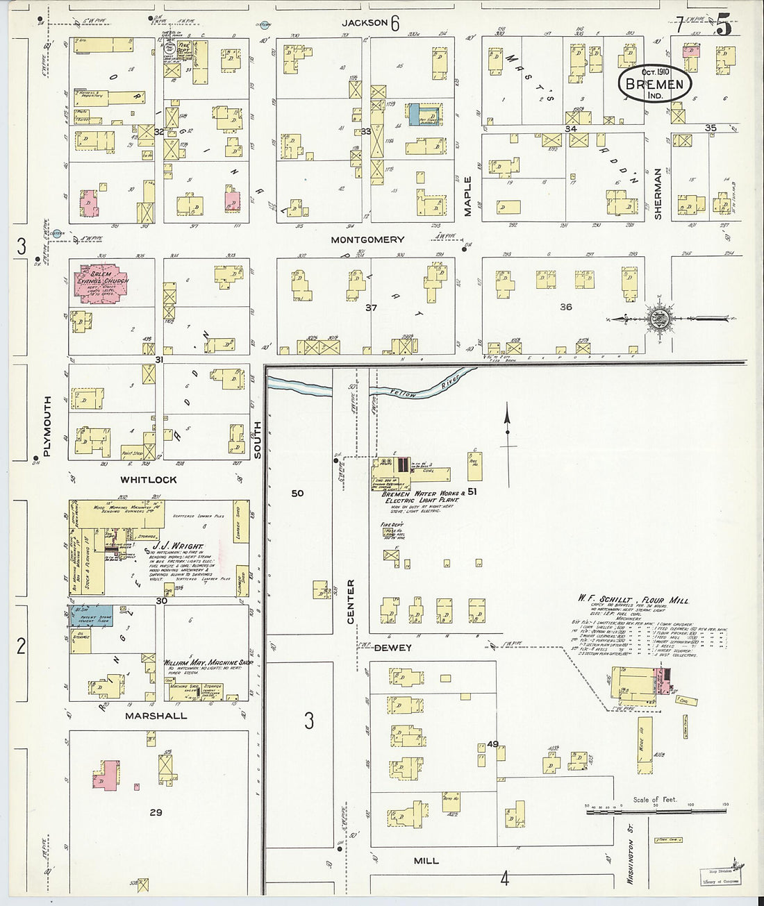 This old map of Bremen, Marshall County, Indiana was created by Sanborn Map Company in 1910