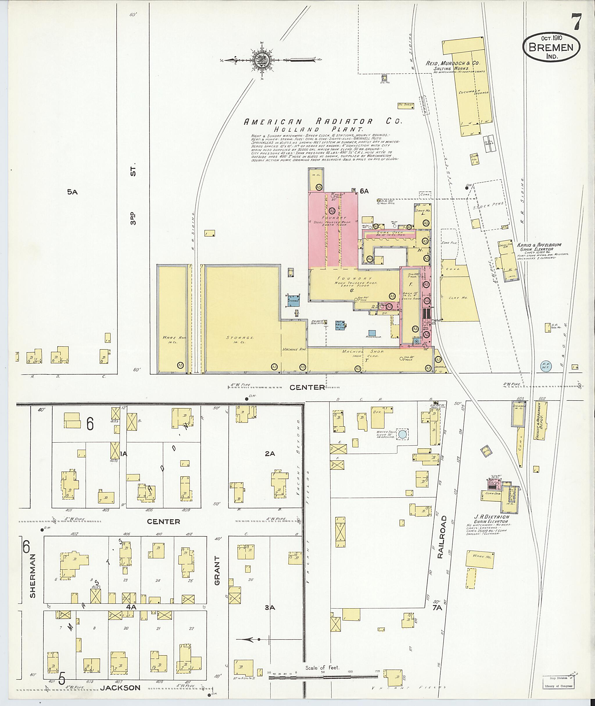 This old map of Bremen, Marshall County, Indiana was created by Sanborn Map Company in 1910