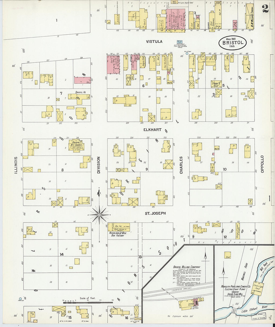 This old map of Bristol, Elkhart County, Indiana was created by Sanborn Map Company in 1901