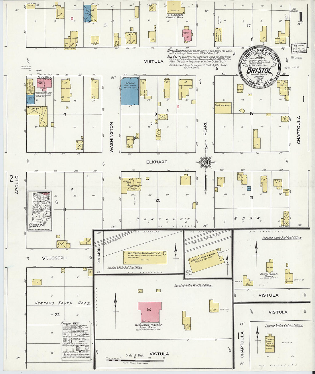 This old map of Bristol, Elkhart County, Indiana was created by Sanborn Map Company in 1917