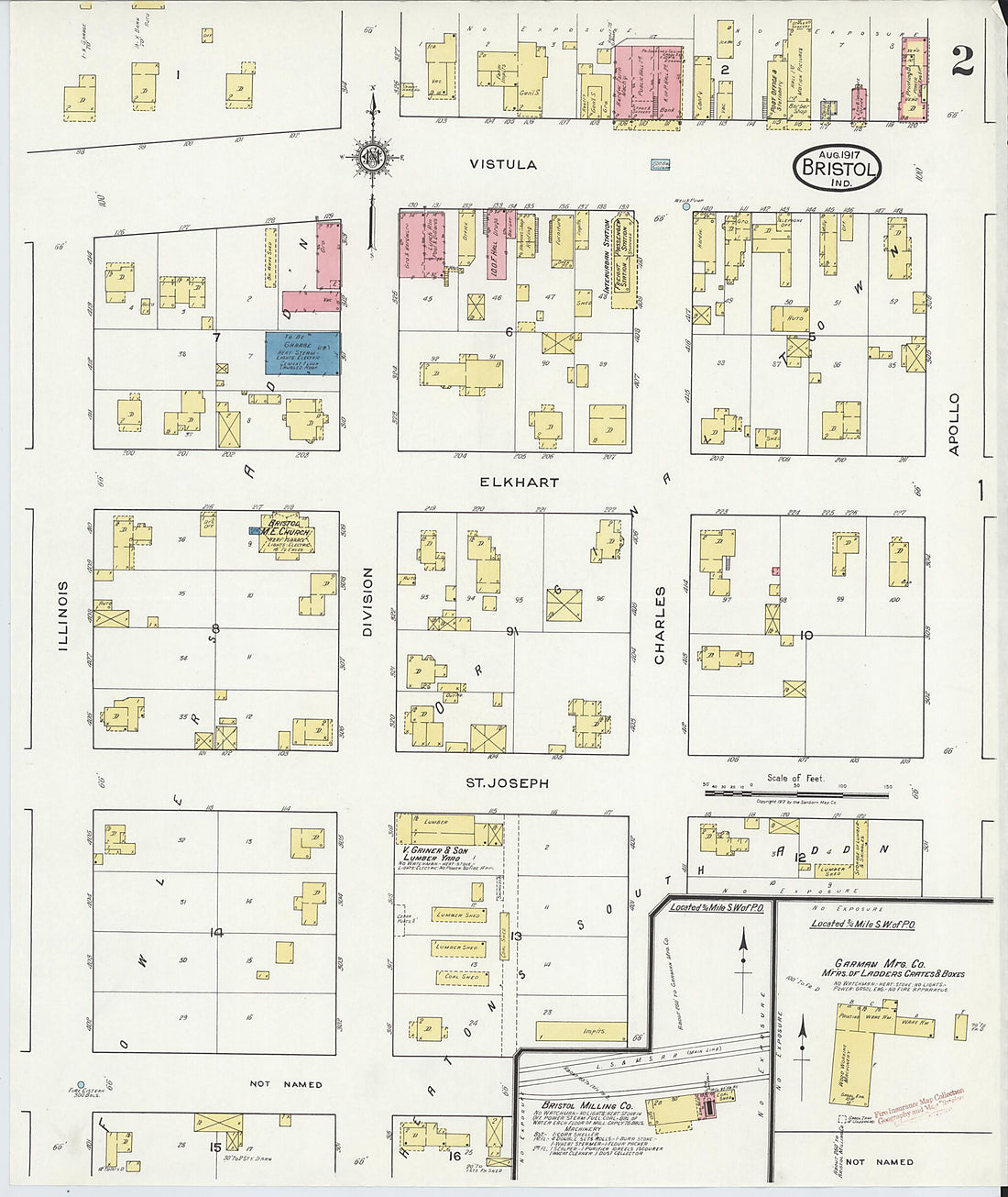 This old map of Bristol, Elkhart County, Indiana was created by Sanborn Map Company in 1917