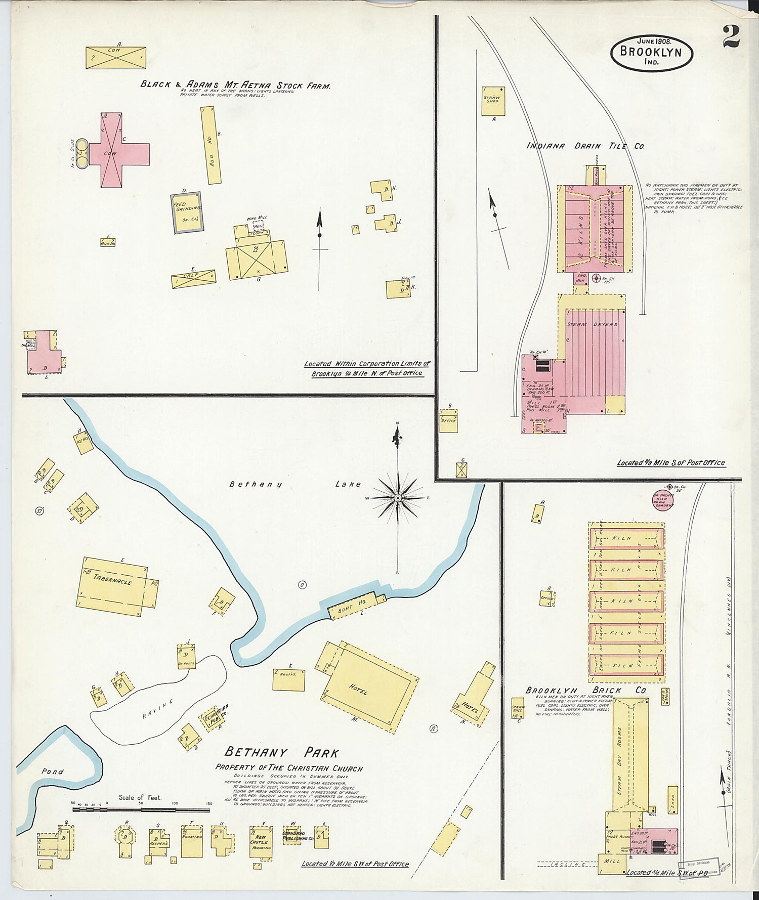 This old map of Brooklyn, Morgan County, Indiana was created by Sanborn Map Company in 1908